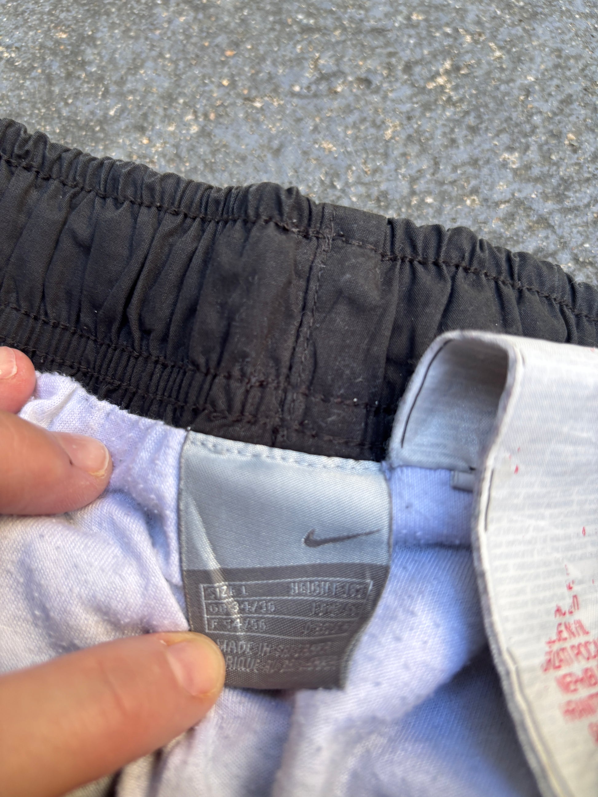 Vintage Y2K Nike Track Pants Size L Black White Piping Wide Leg Ankle Swoosh