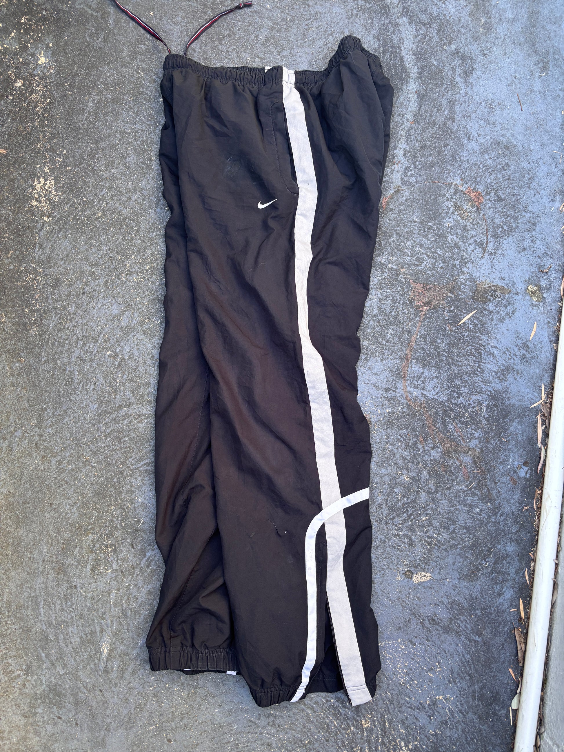 Vintage Y2K Nike Track Pants Size L Black White Grey Detail Wide Leg Ankle Zip