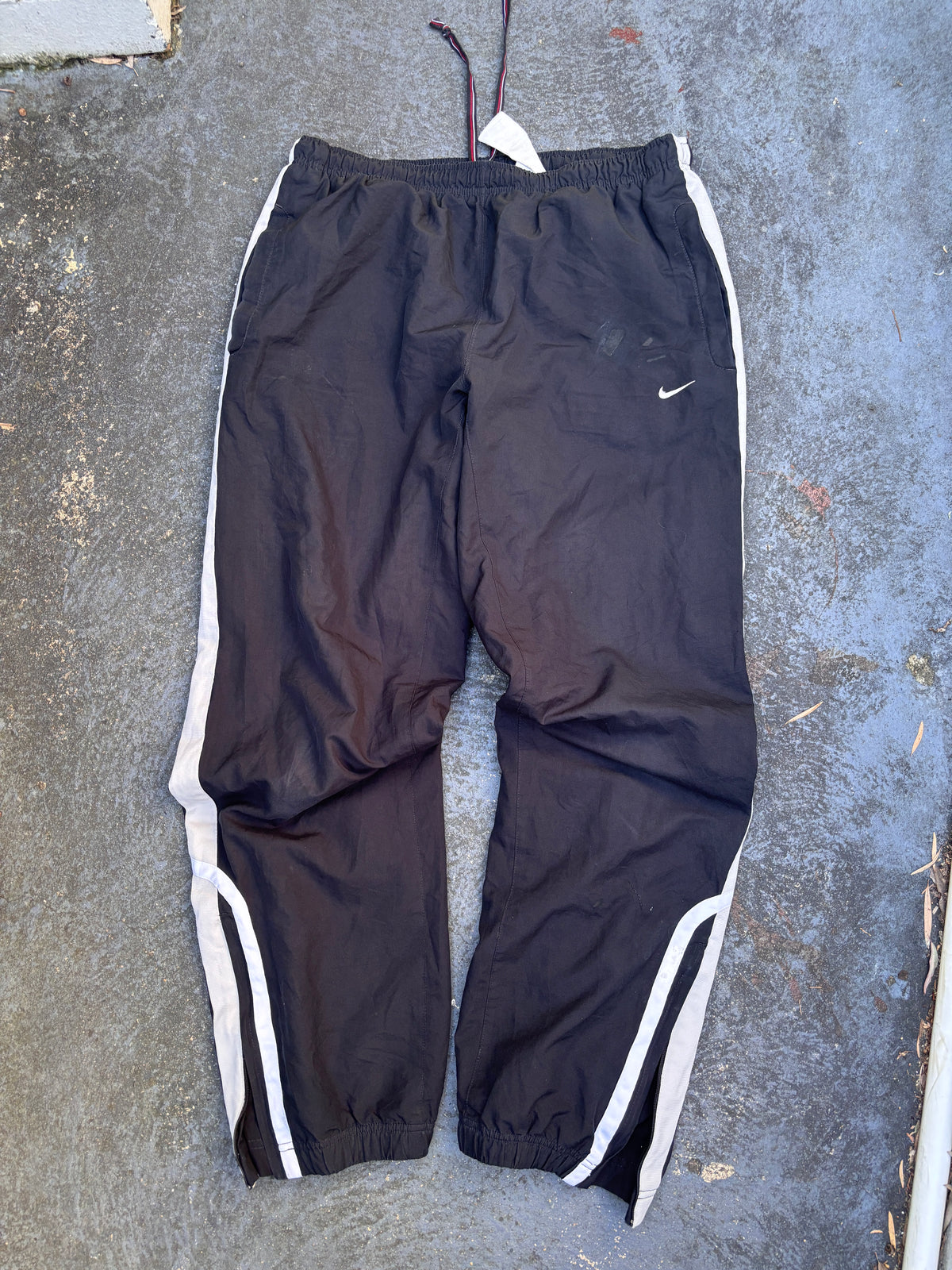 Vintage Y2K Nike Track Pants Size L Black White Grey Detail Wide Leg Ankle Zip