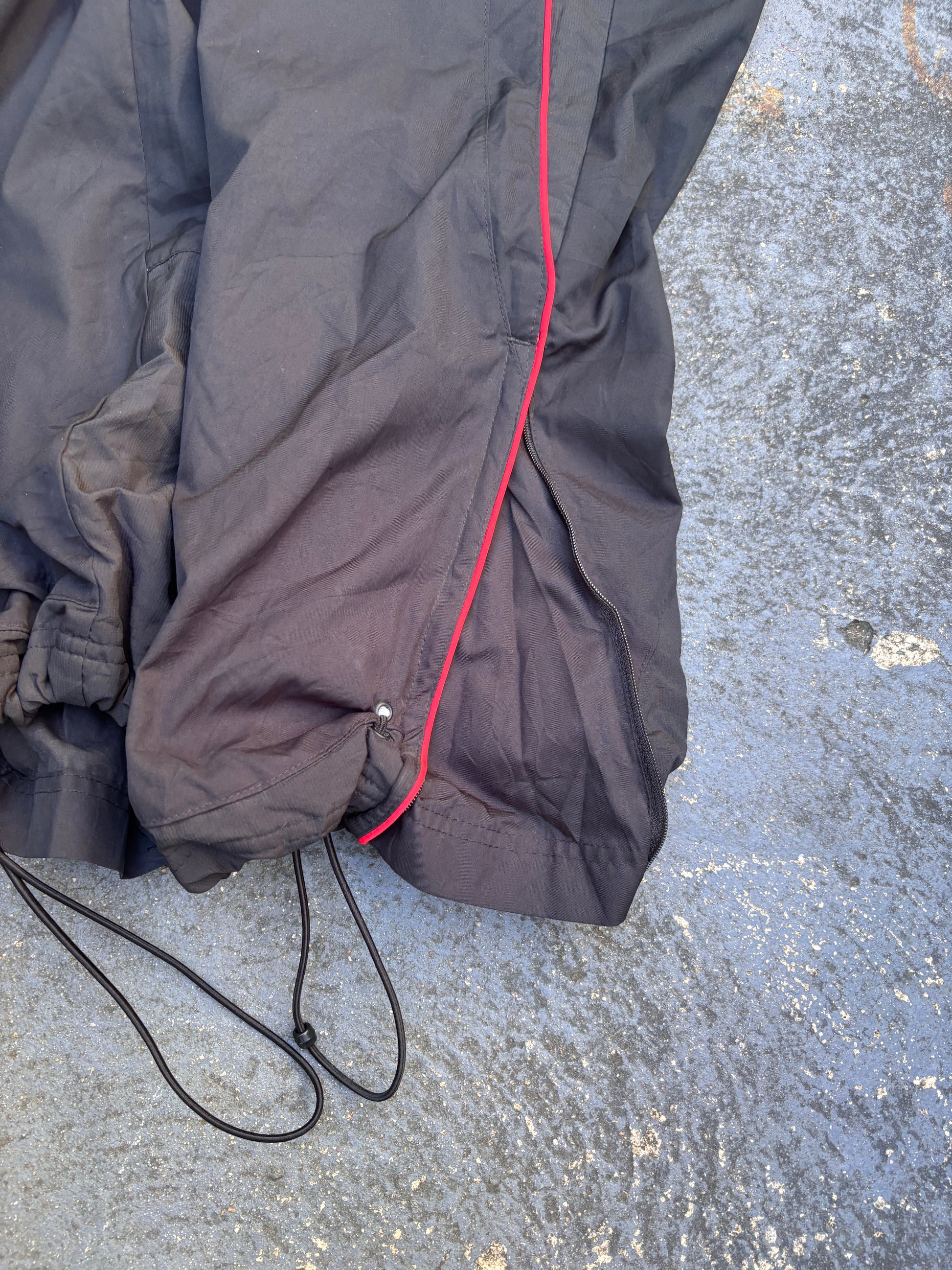 Vintage Y2K Nike Track Pants Size XL Black Red Piping Wide Leg Ankle Zip Bungee Ties