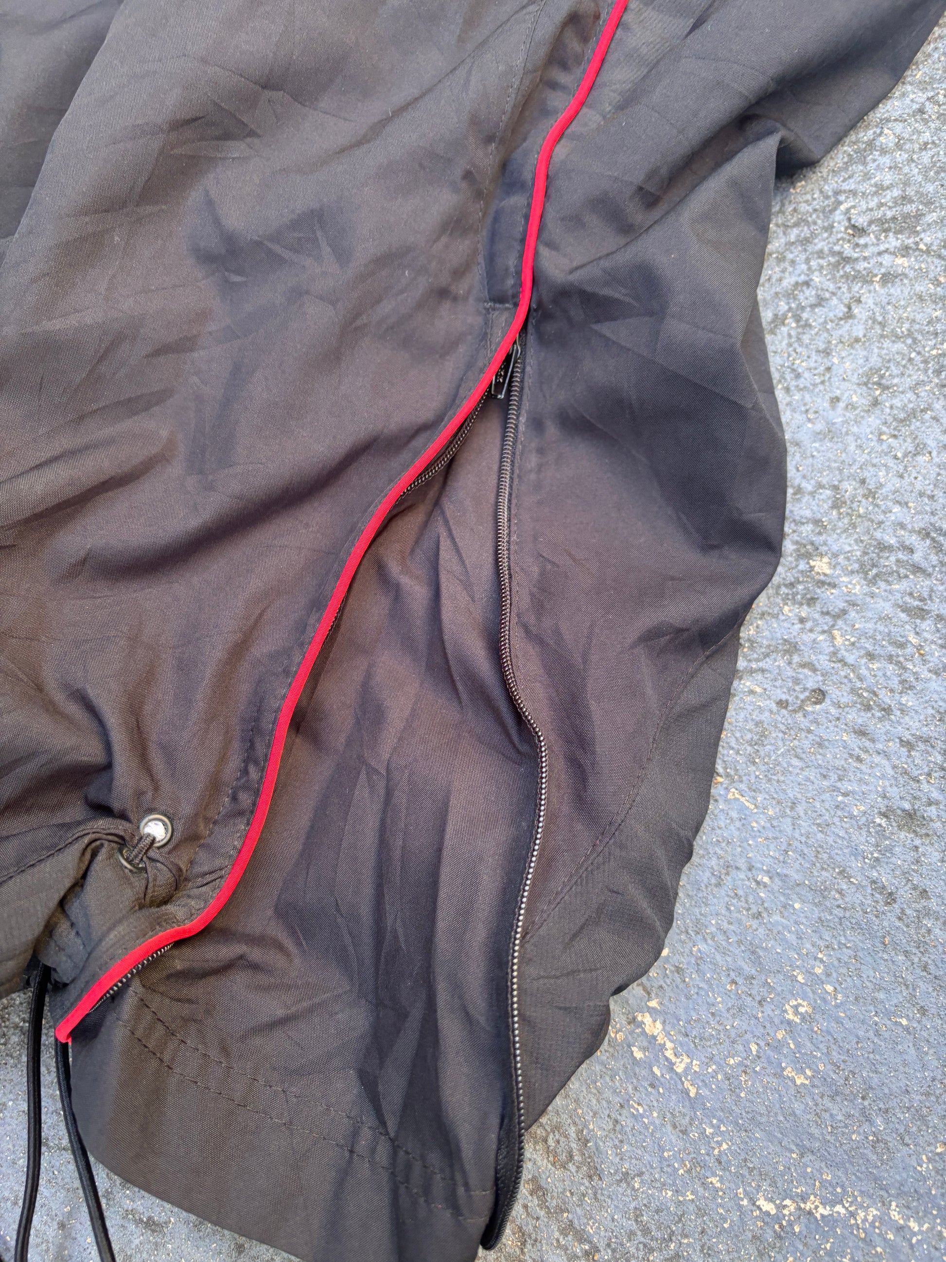 Vintage Y2K Nike Track Pants Size XL Black Red Piping Wide Leg Ankle Zip Bungee Ties