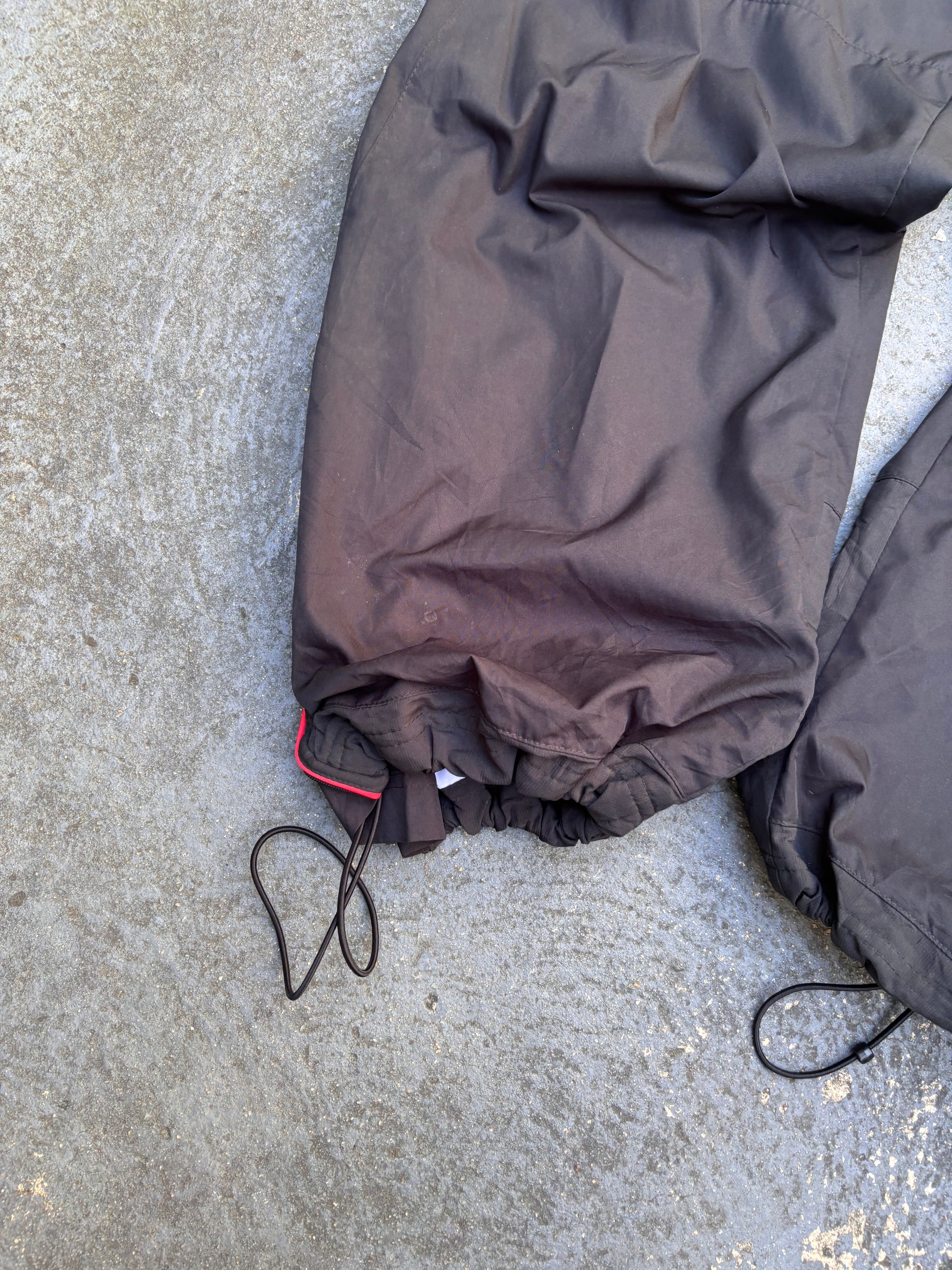 Vintage Y2K Nike Track Pants Size XL Black Red Piping Wide Leg Ankle Zip Bungee Ties