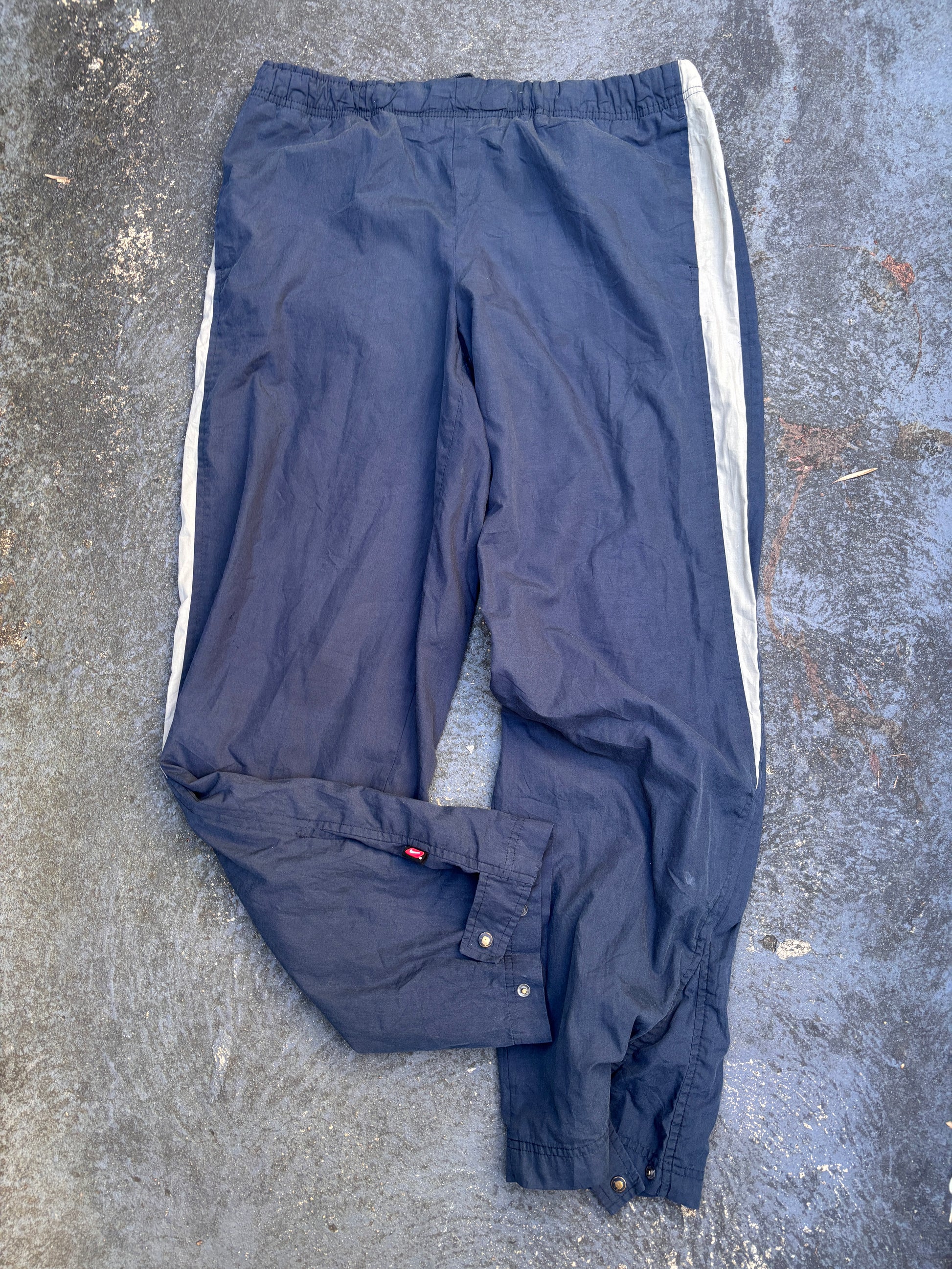 Vintage Y2K Nike Track Pants Size M Navy Grey Side Detail Badge Ankle Button