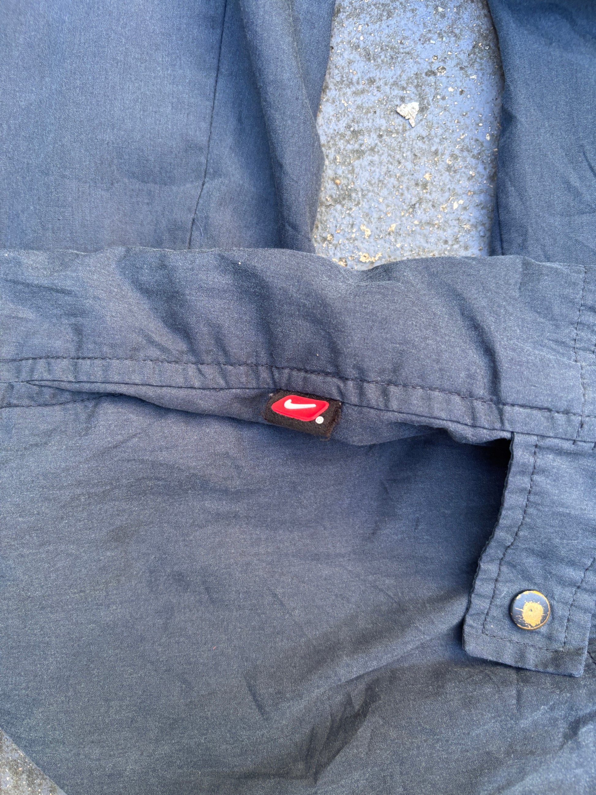 Vintage Y2K Nike Track Pants Size M Navy Grey Side Detail Badge Ankle Button