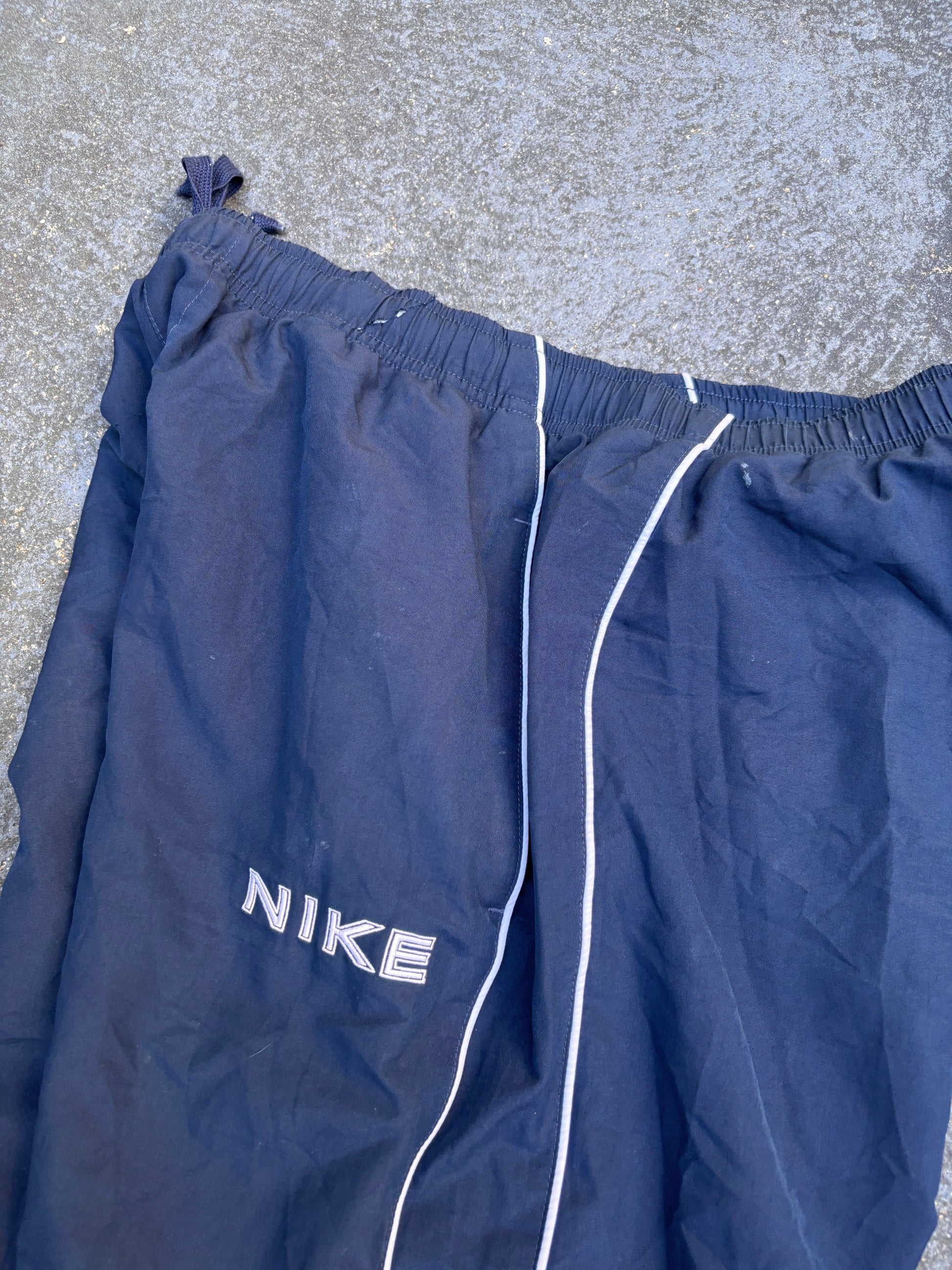 Vintage Y2K Nike Track Pants Size L Navy White Piping Double Spell Out Wide Leg Ankle Zip