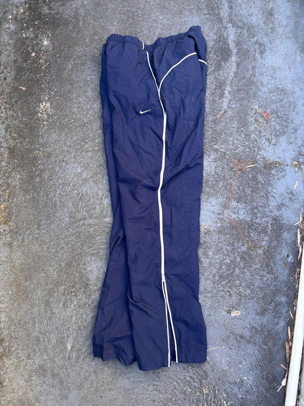 Vintage Y2K Nike Track Pants Size M Navy Beige Piping Wide Leg Ankle Zip Classic