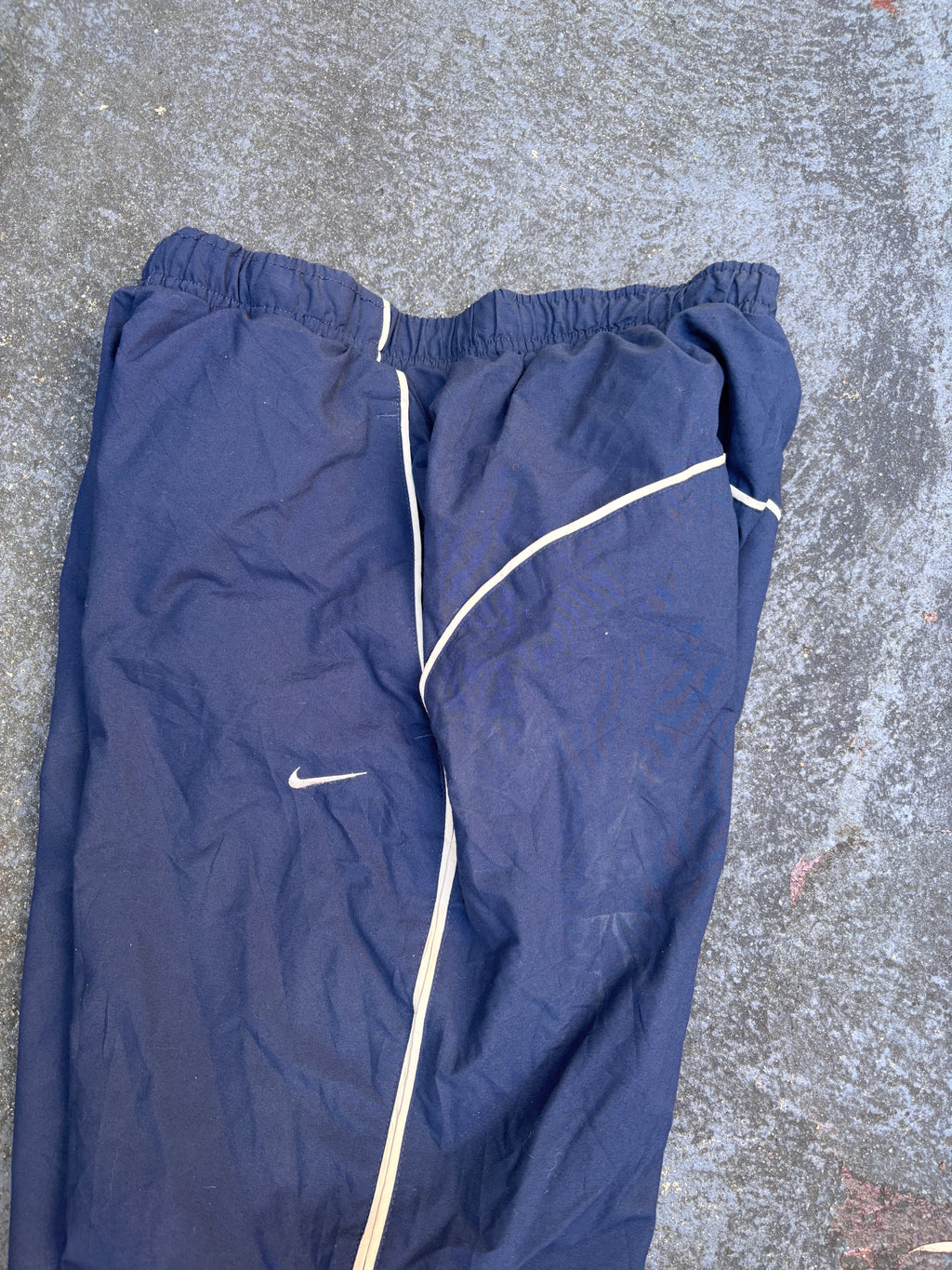 Vintage Y2K Nike Track Pants Size M Navy Beige Piping Wide Leg Ankle Zip Classic