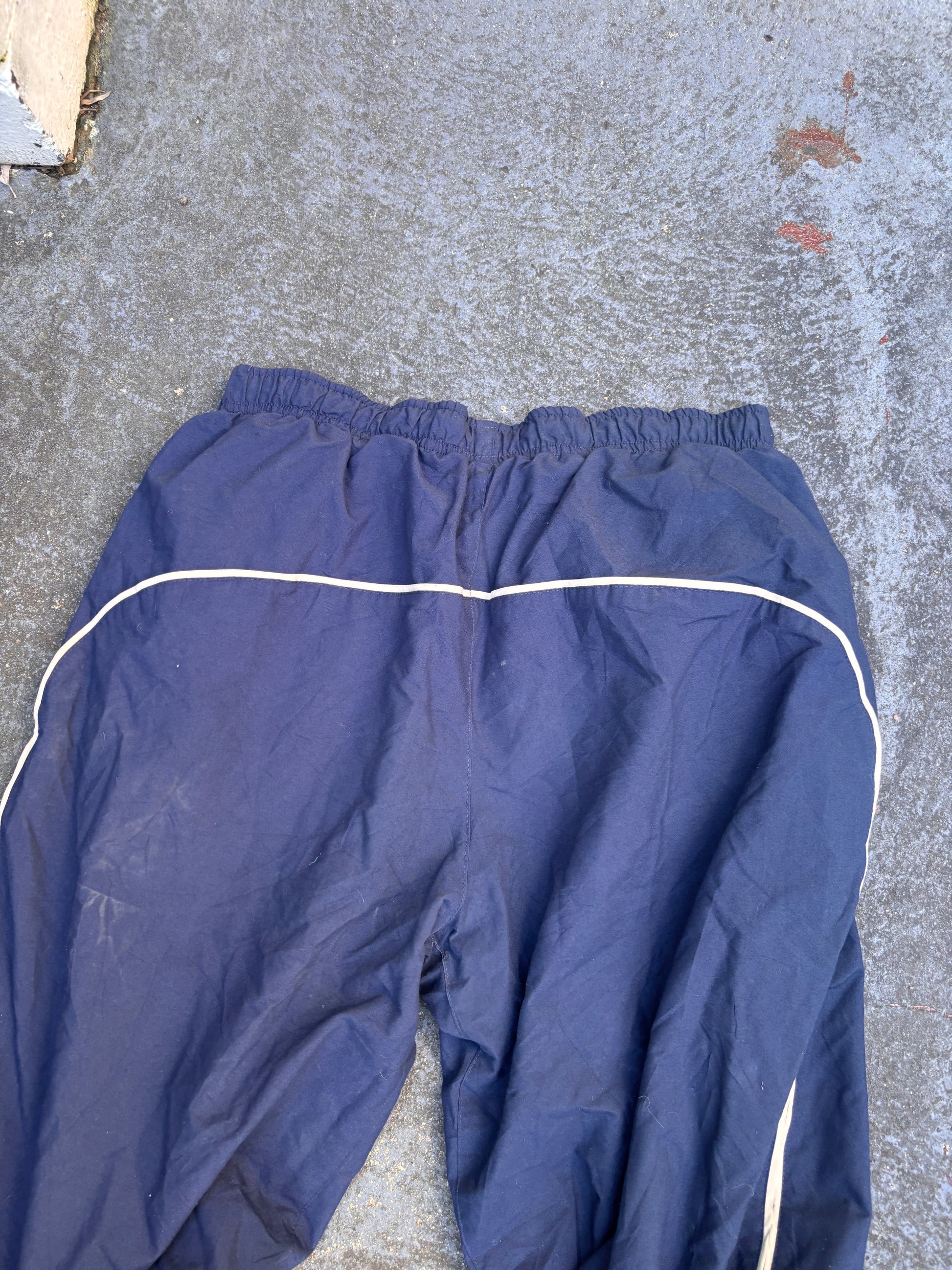 Vintage Y2K Nike Track Pants Size M Navy Beige Piping Wide Leg Ankle Zip Classic