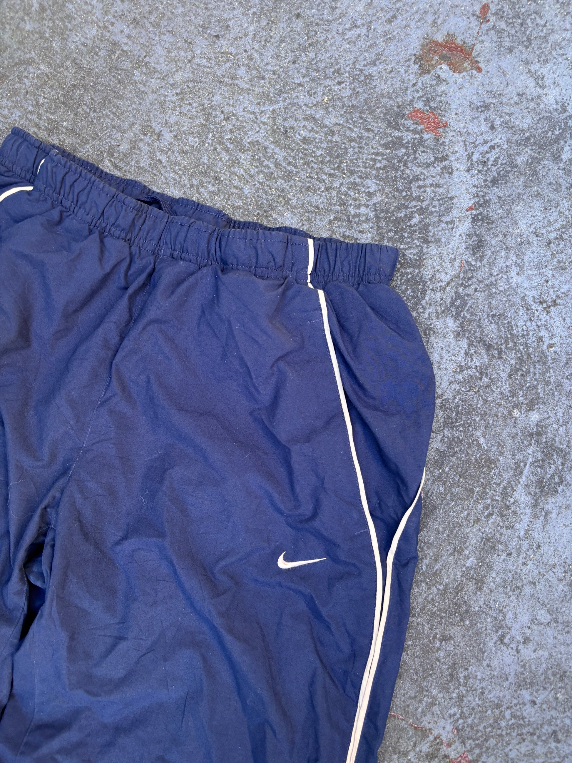 Vintage Y2K Nike Track Pants Size M Navy Beige Piping Wide Leg Ankle Zip Classic