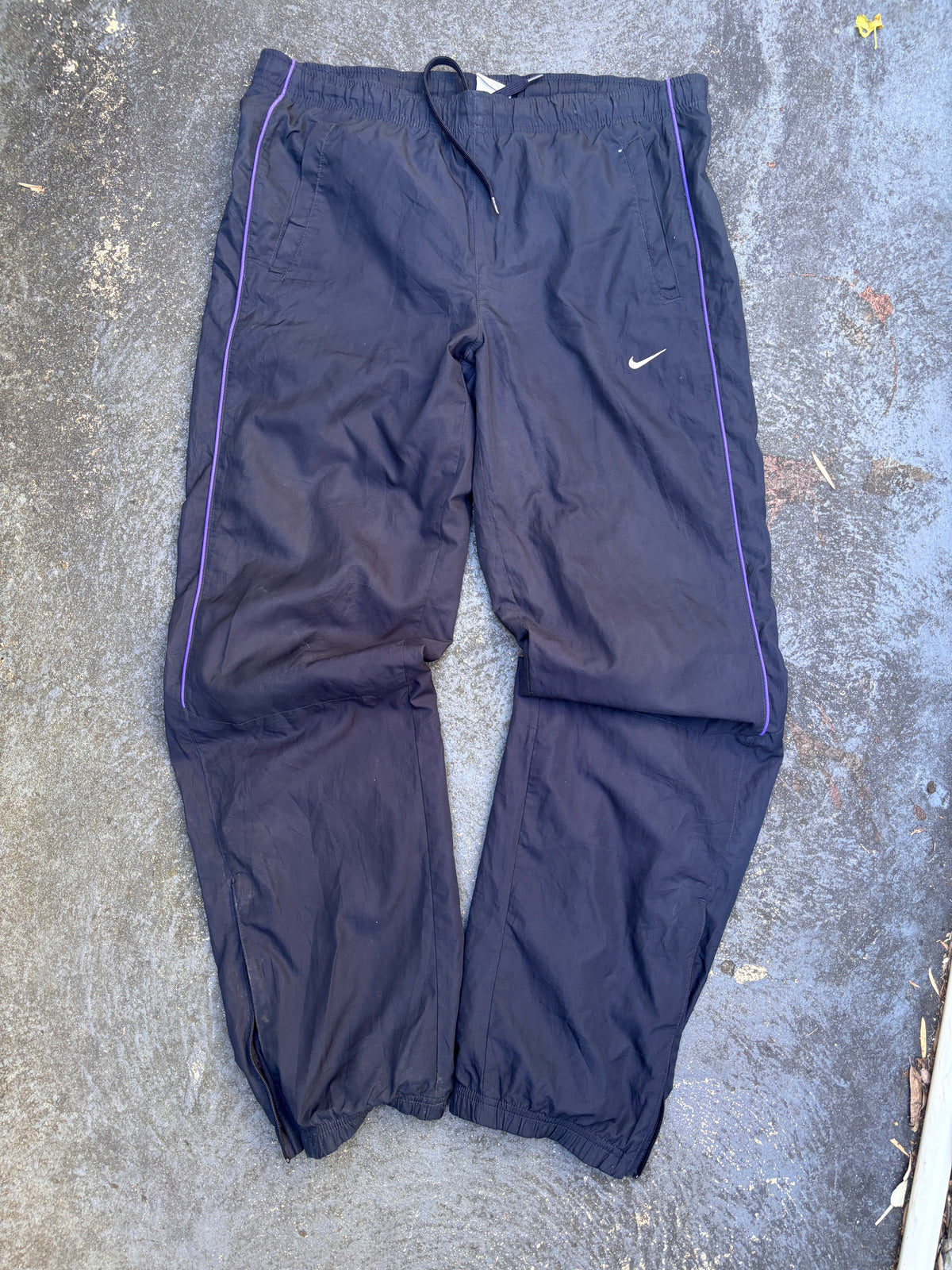 Vintage Y2K Nike Track Pants Women’s Size S Navy Purple Piping Straight Leg Ankle Zip