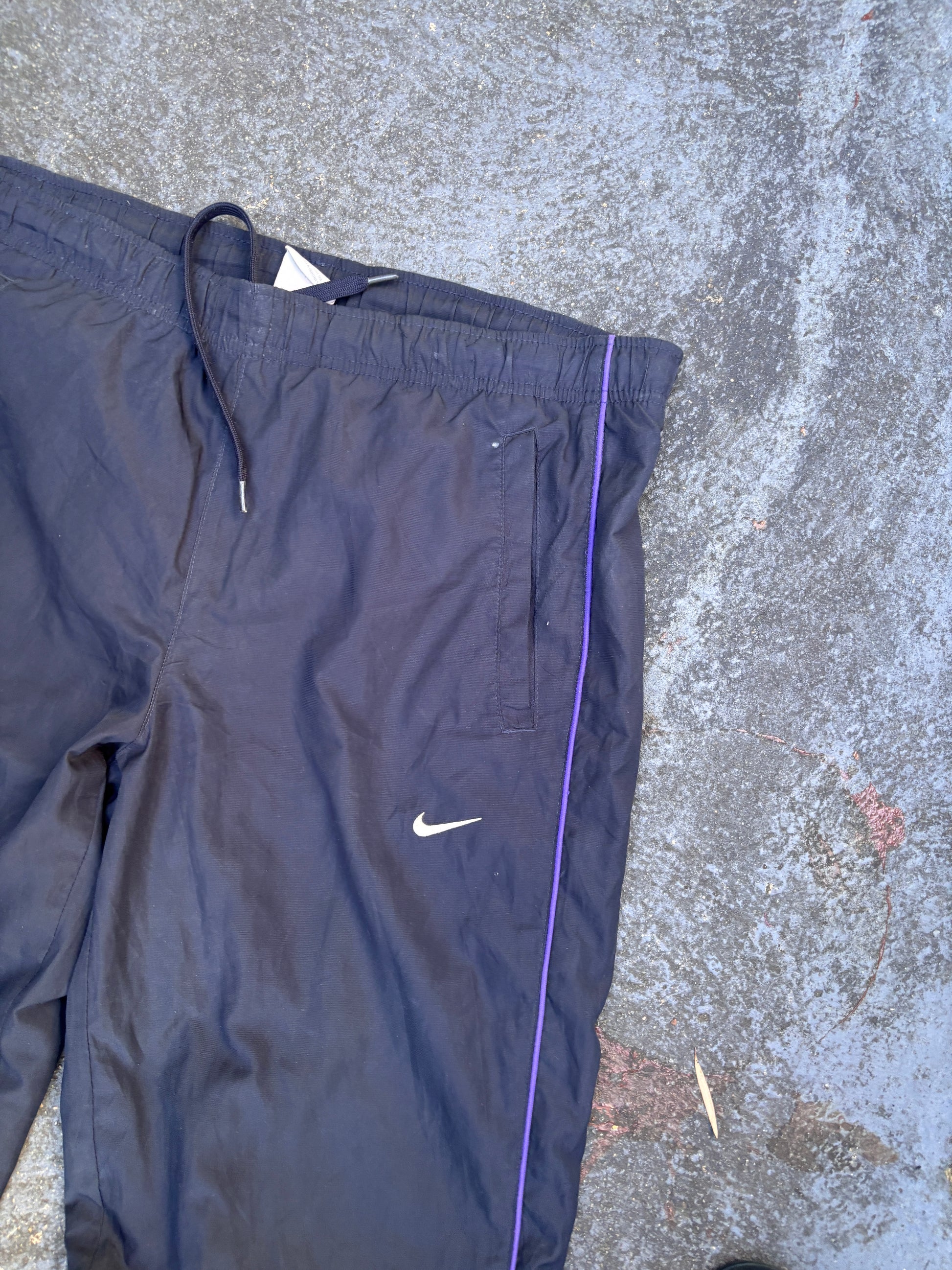 Vintage Y2K Nike Track Pants Women’s Size S Navy Purple Piping Straight Leg Ankle Zip