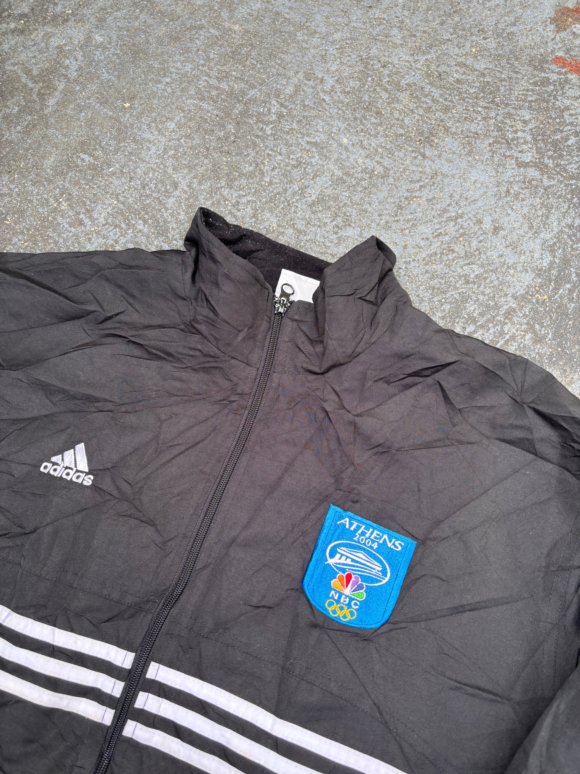 Vintage Y2K Adidas Jacket Size M Black 04 Athens Olympics NBC Nylon Windbreaker