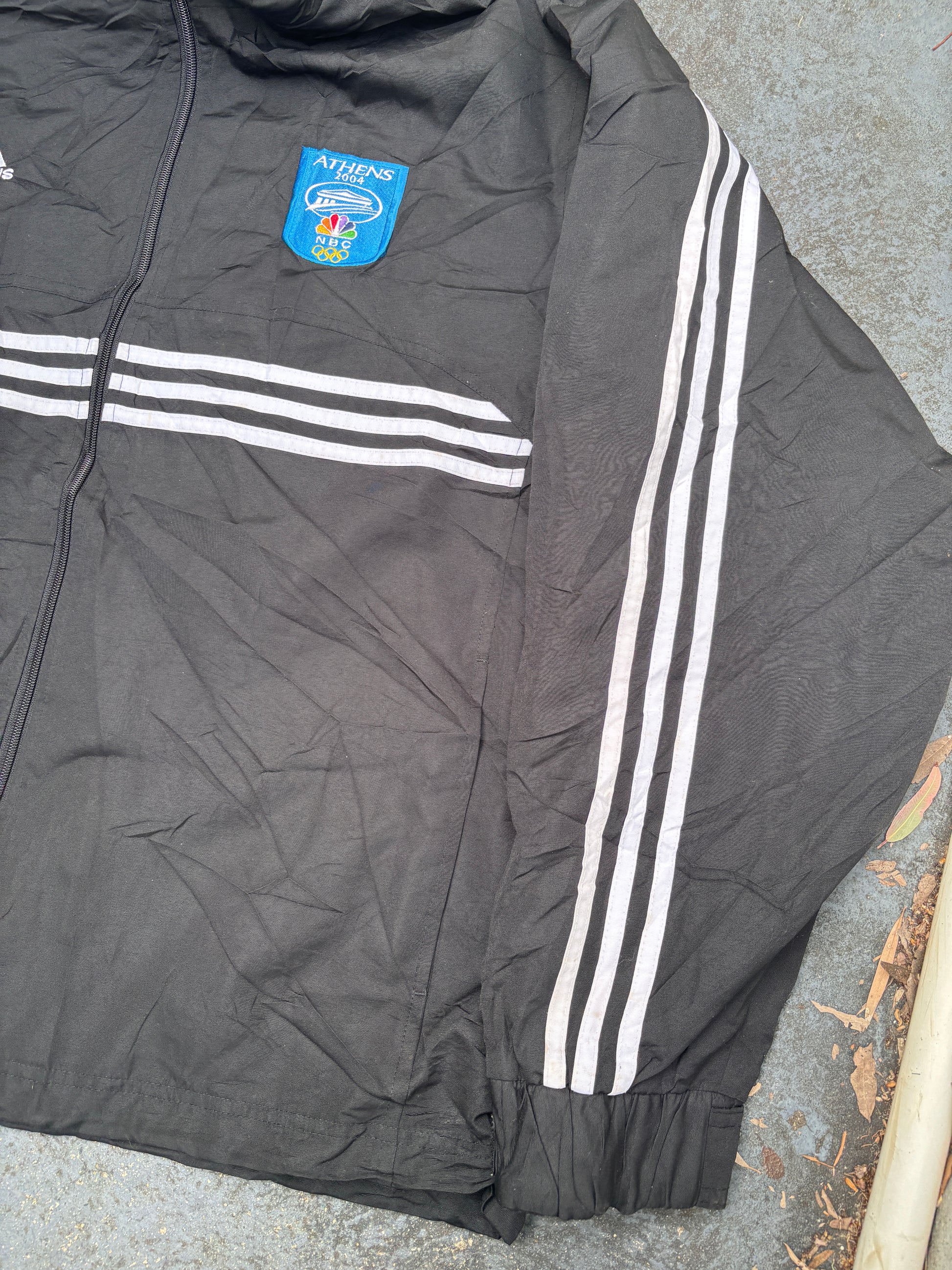 Vintage Y2K Adidas Jacket Size M Black 04 Athens Olympics NBC Nylon Windbreaker