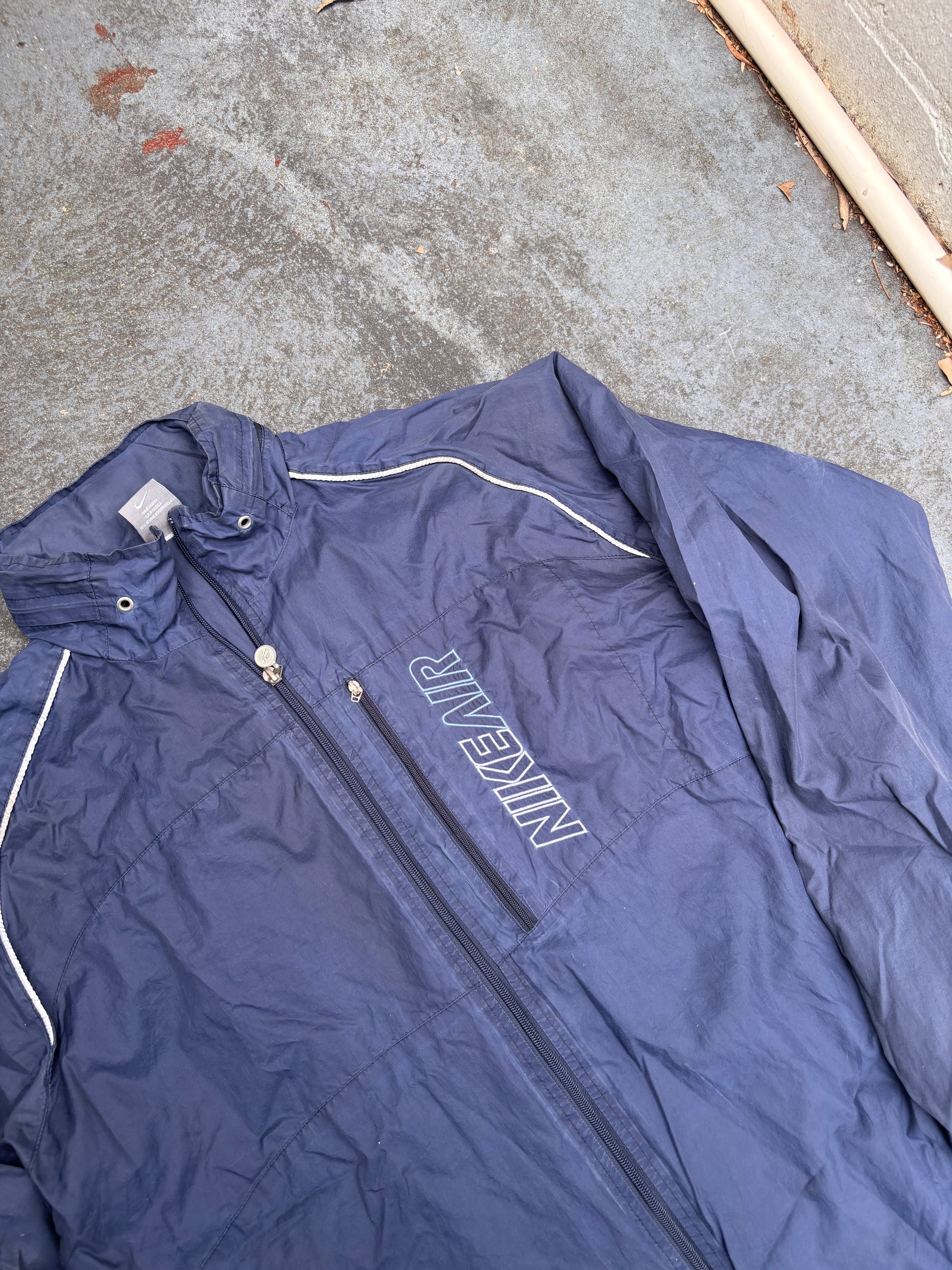 Vintage Y2K Nike Air Jacket Size XL Navy Spell Out Nylon Full Zip Windbreaker