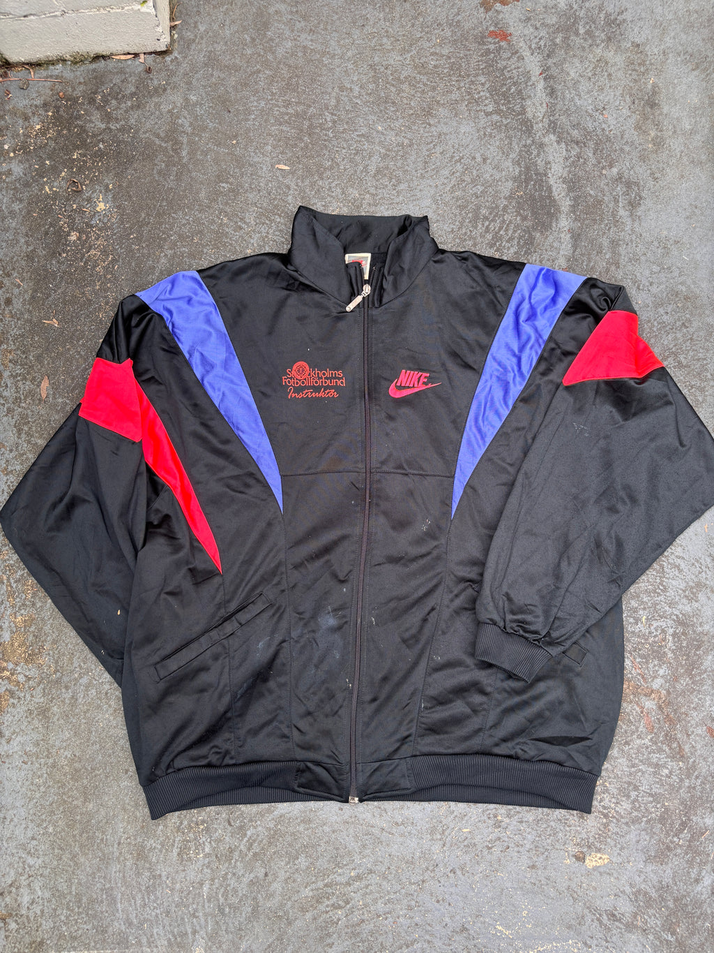 Vintage 90s Nike Jacket Size XL Black Fluro Football Camp Satin Style Windbreaker