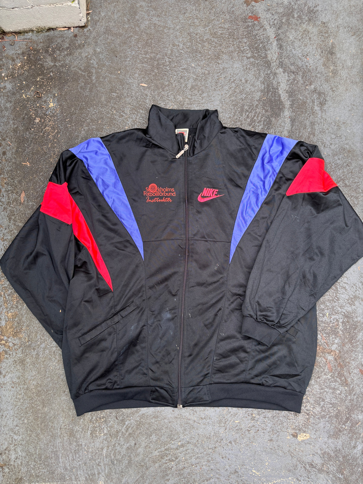 Vintage 90s Nike Jacket Size XL Black Fluro Football Camp Satin Style Windbreaker
