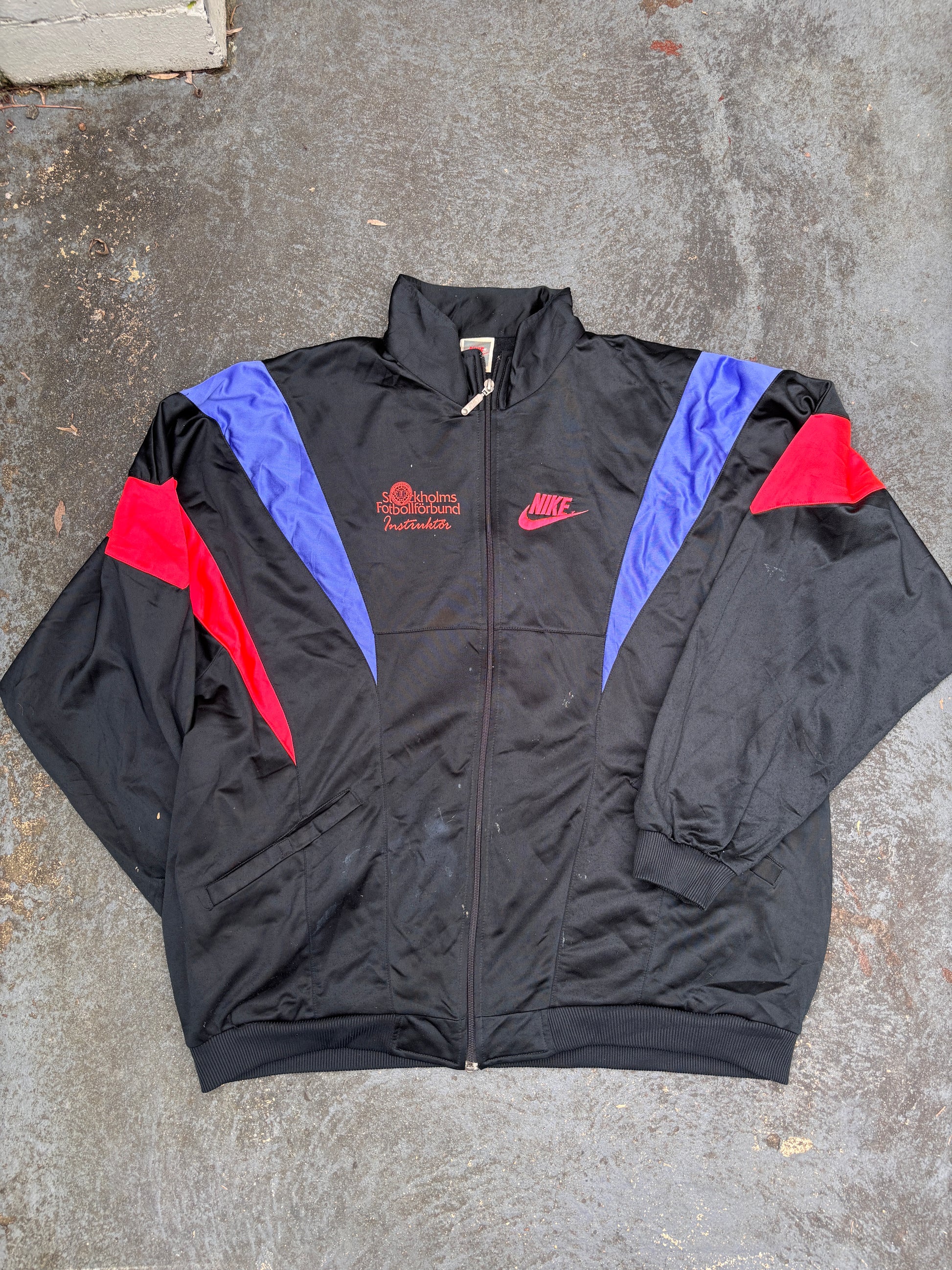 Vintage 90s Nike Jacket Size XL Black Fluro Football Camp Satin Style Windbreaker