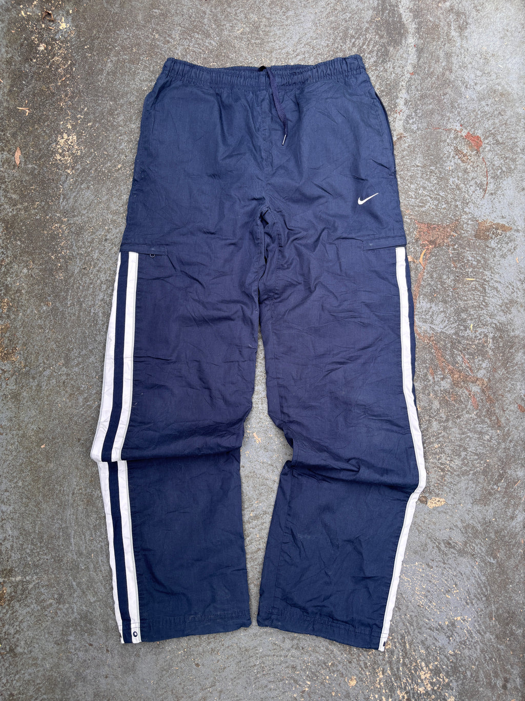 Vintage Y2K Nike Cargo Track Pants Size S Navy White Detail Windbreakers