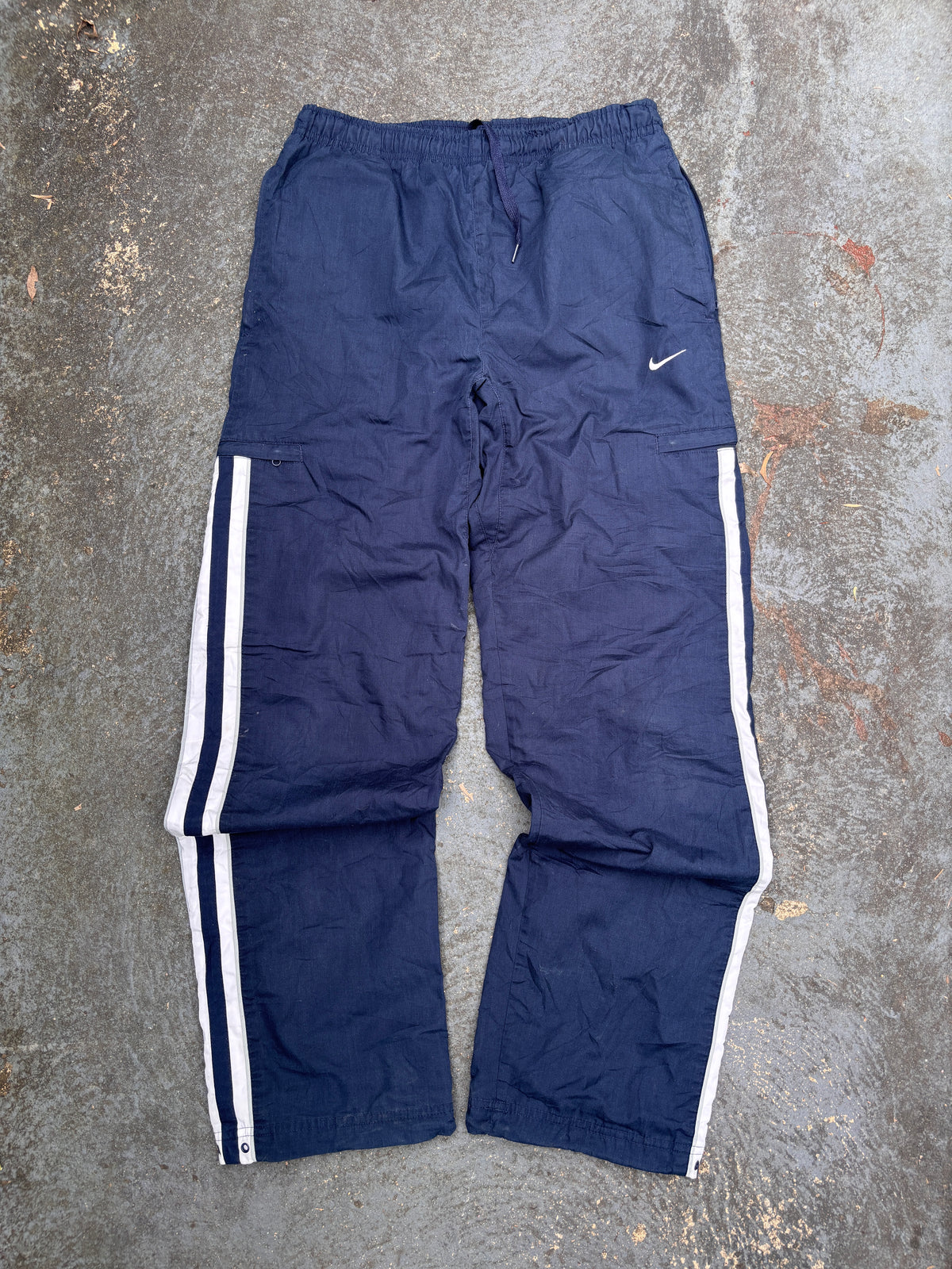 Vintage Y2K Nike Cargo Track Pants Size S Navy White Detail Windbreakers