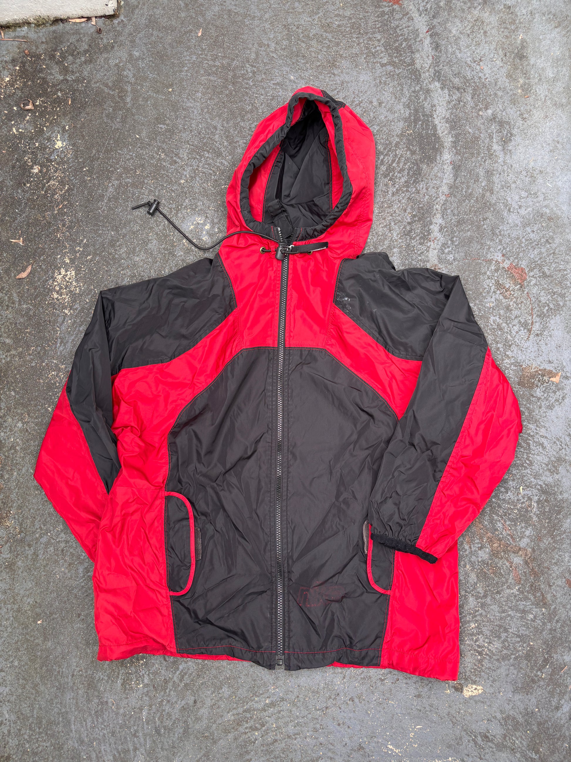 Vintage 90s Nike Jacket Womens M Red Black Swoosh Nylon Windbreaker