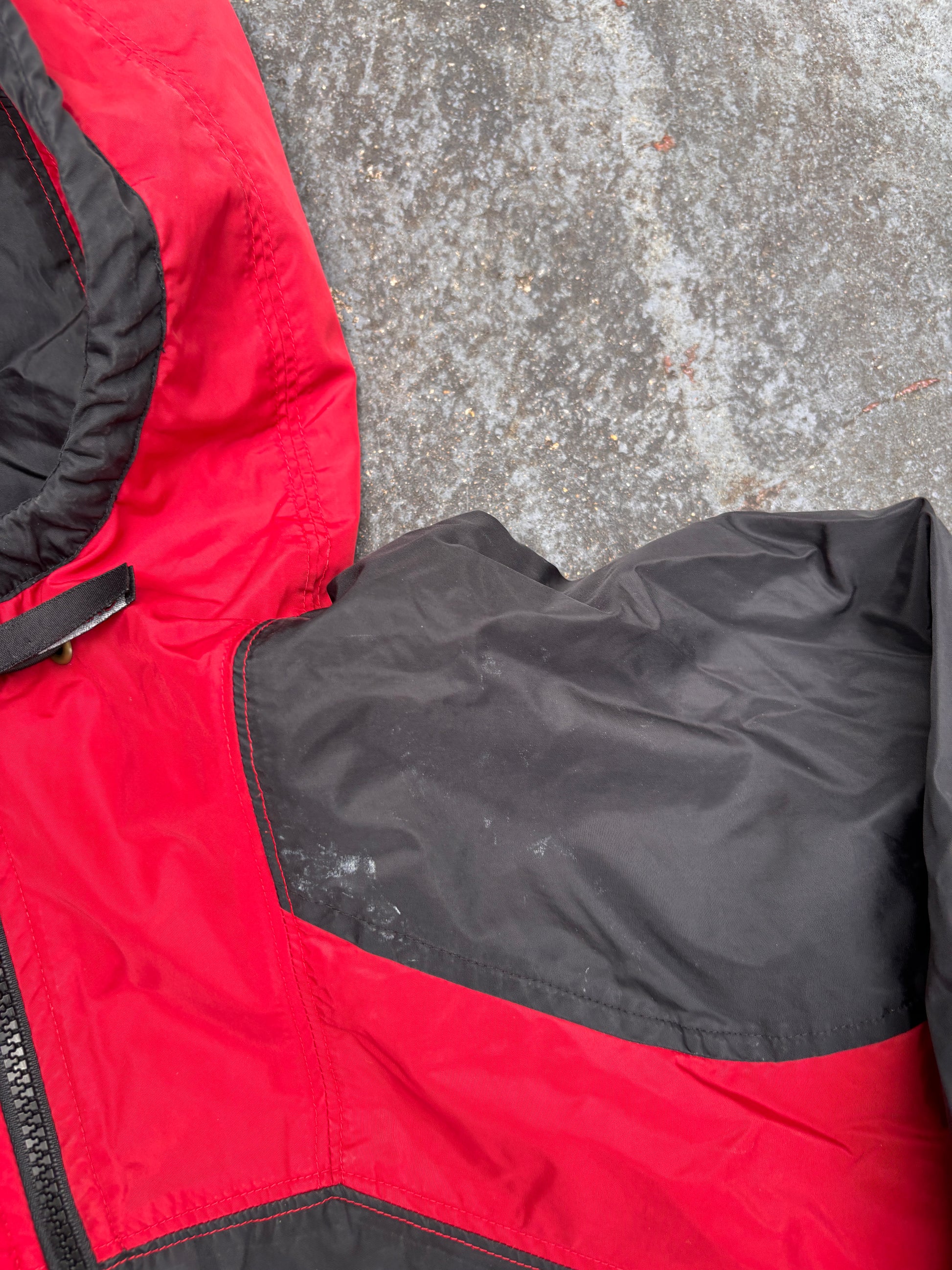Vintage 90s Nike Jacket Womens M Red Black Swoosh Nylon Windbreaker