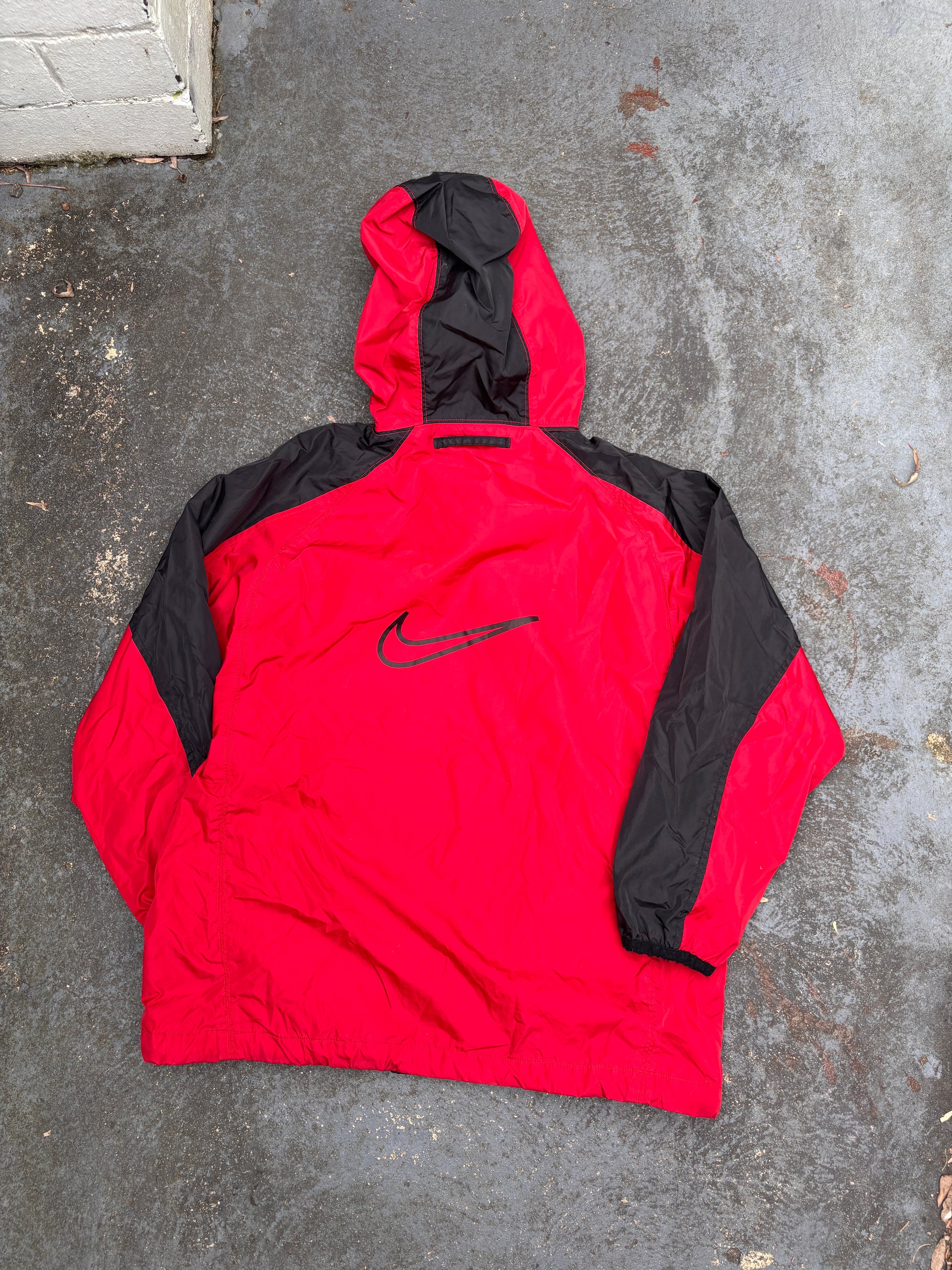 Vintage 90s Nike Jacket Womens M Red Black Swoosh Nylon Windbreaker