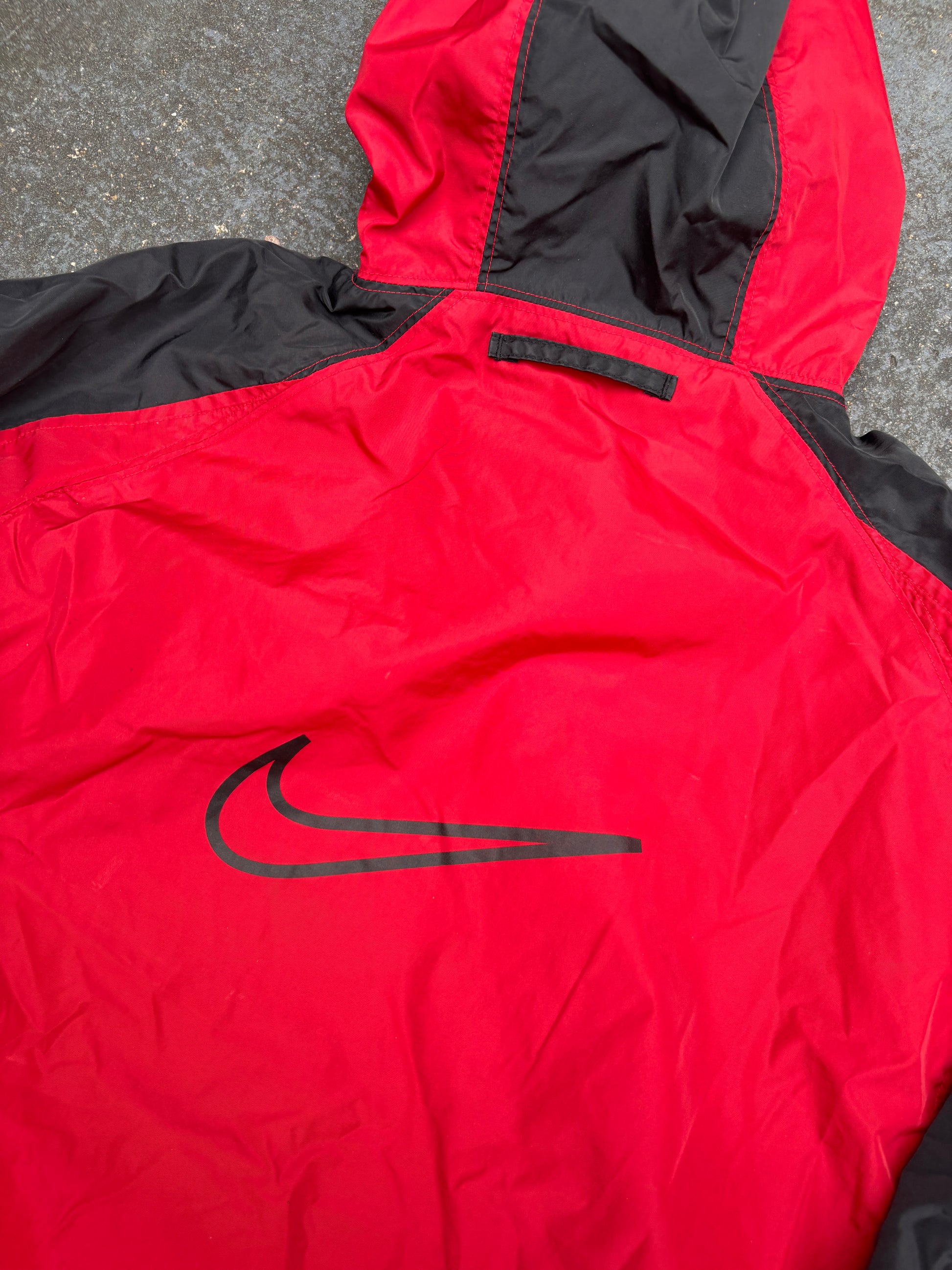 Vintage 90s Nike Jacket Womens M Red Black Swoosh Nylon Windbreaker