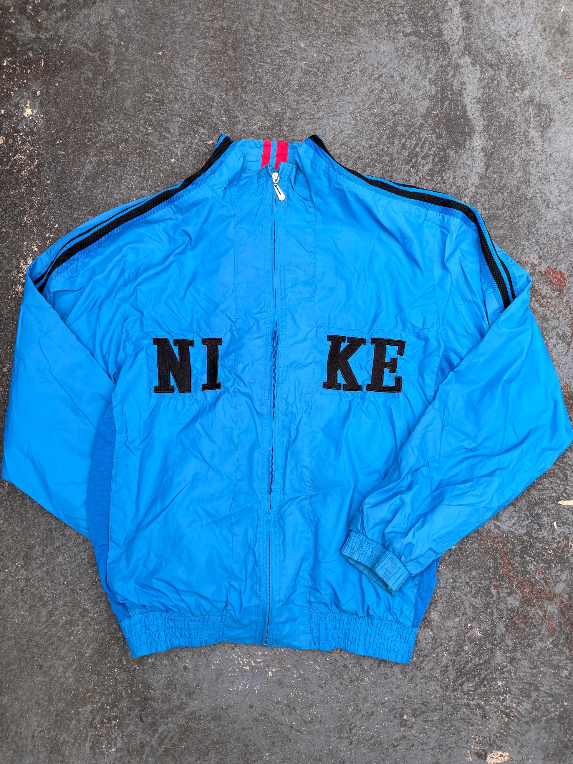 Vintage Y2K Nike Jacket Size M Blue Spell Out Swoosh Logo Nylon Windbreaker
