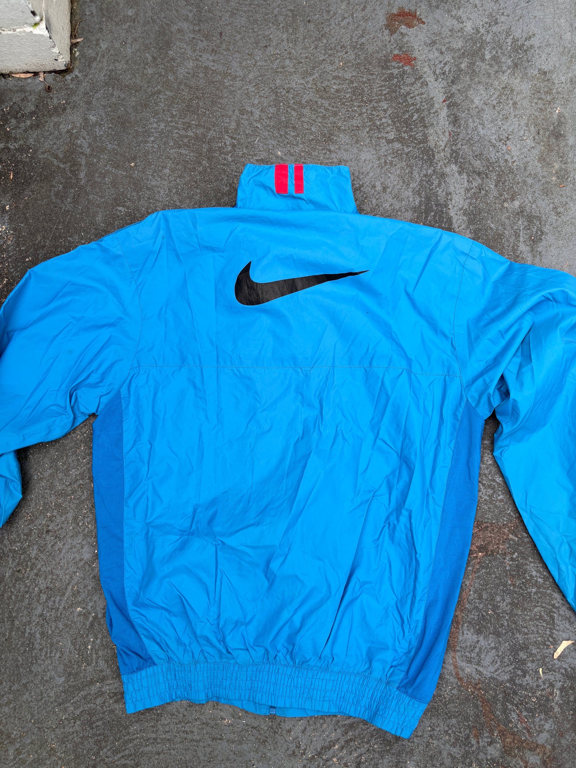 Vintage Y2K Nike Jacket Size M Blue Spell Out Swoosh Logo Nylon Windbreaker