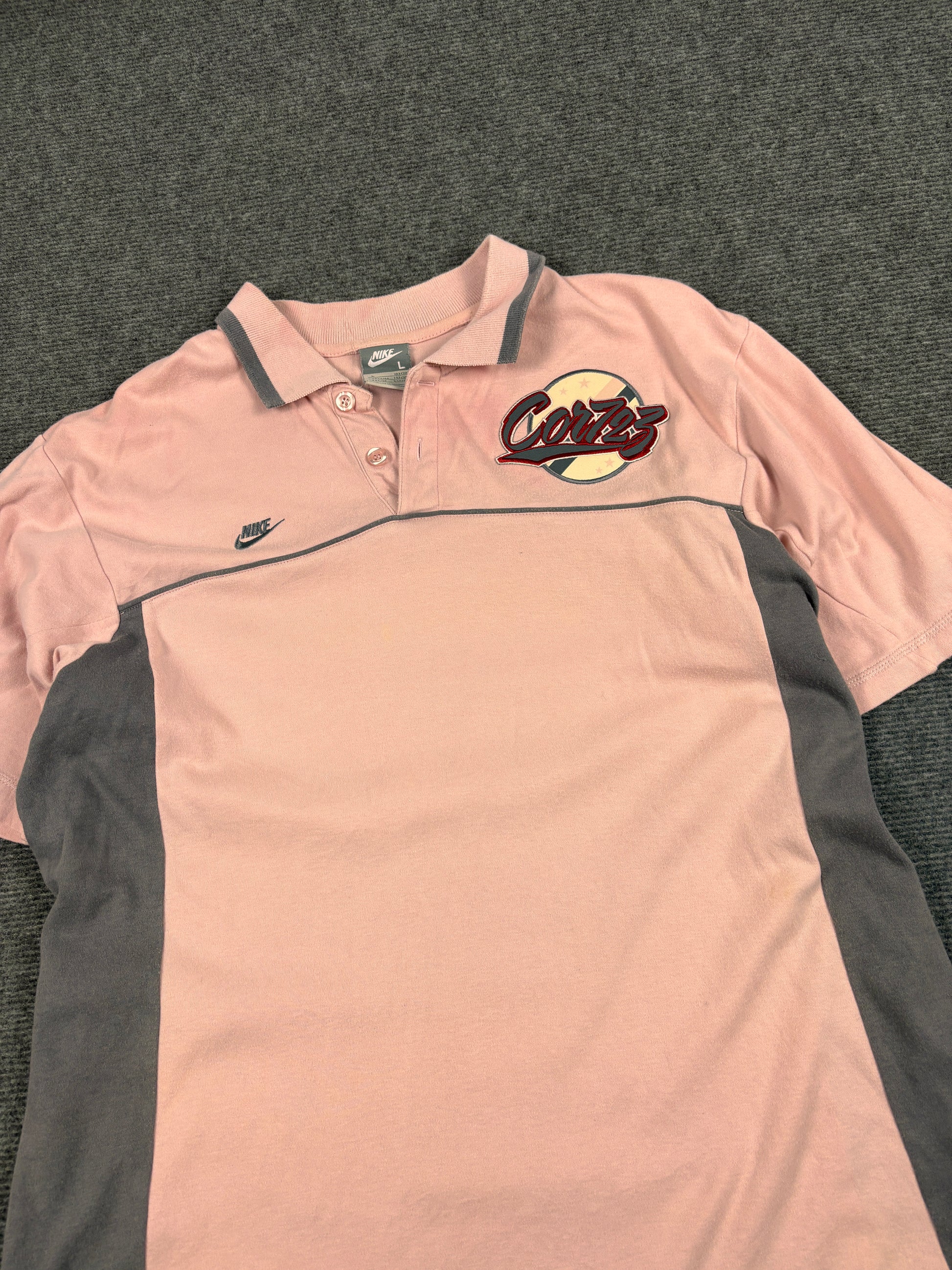 Vintage Y2K Nike Cortez 72 Polo Women’s L Pink Grey Logo Piping Panels Badge Logos