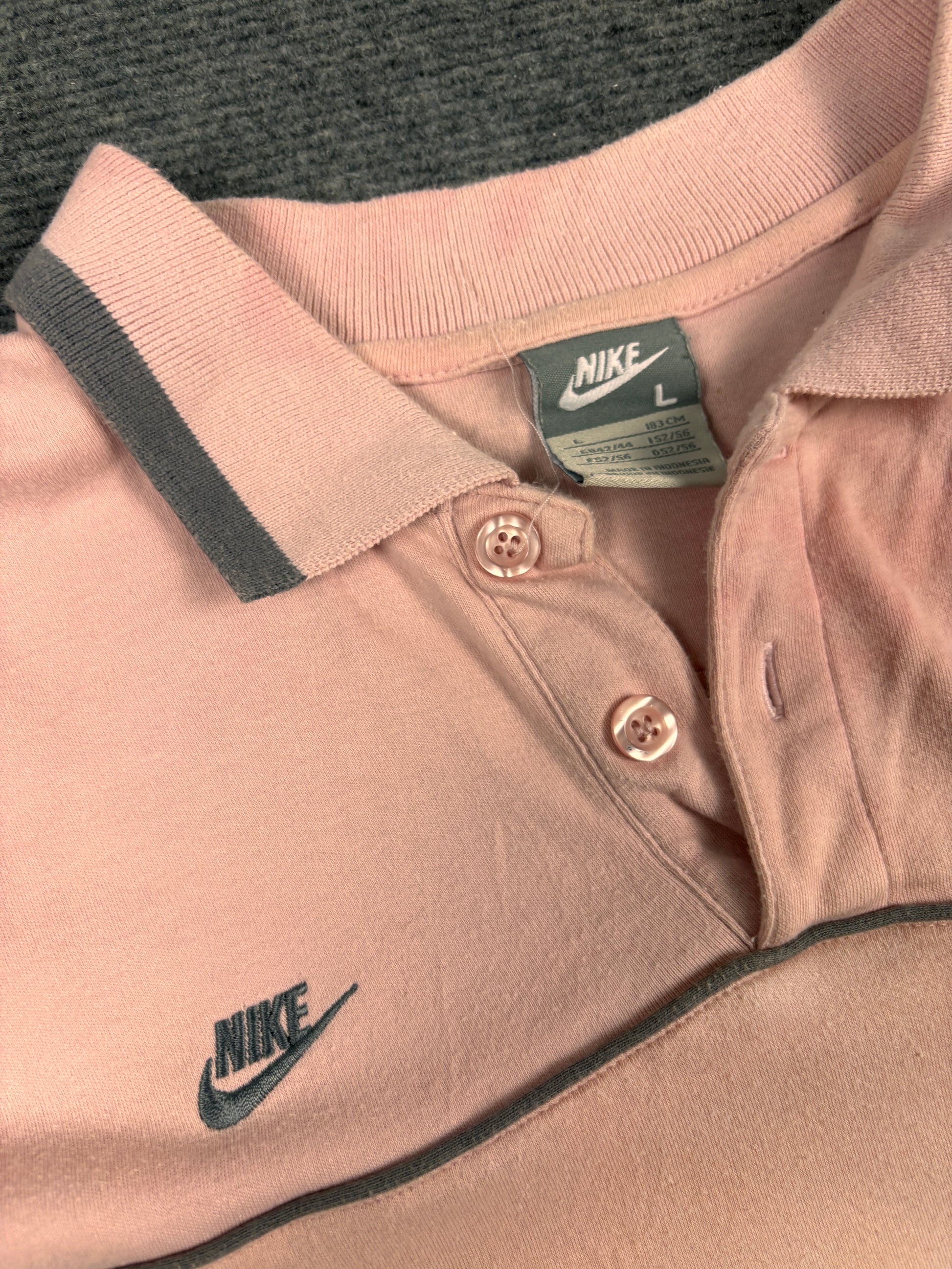 Vintage Y2K Nike Cortez 72 Polo Women’s L Pink Grey Logo Piping Panels Badge Logos
