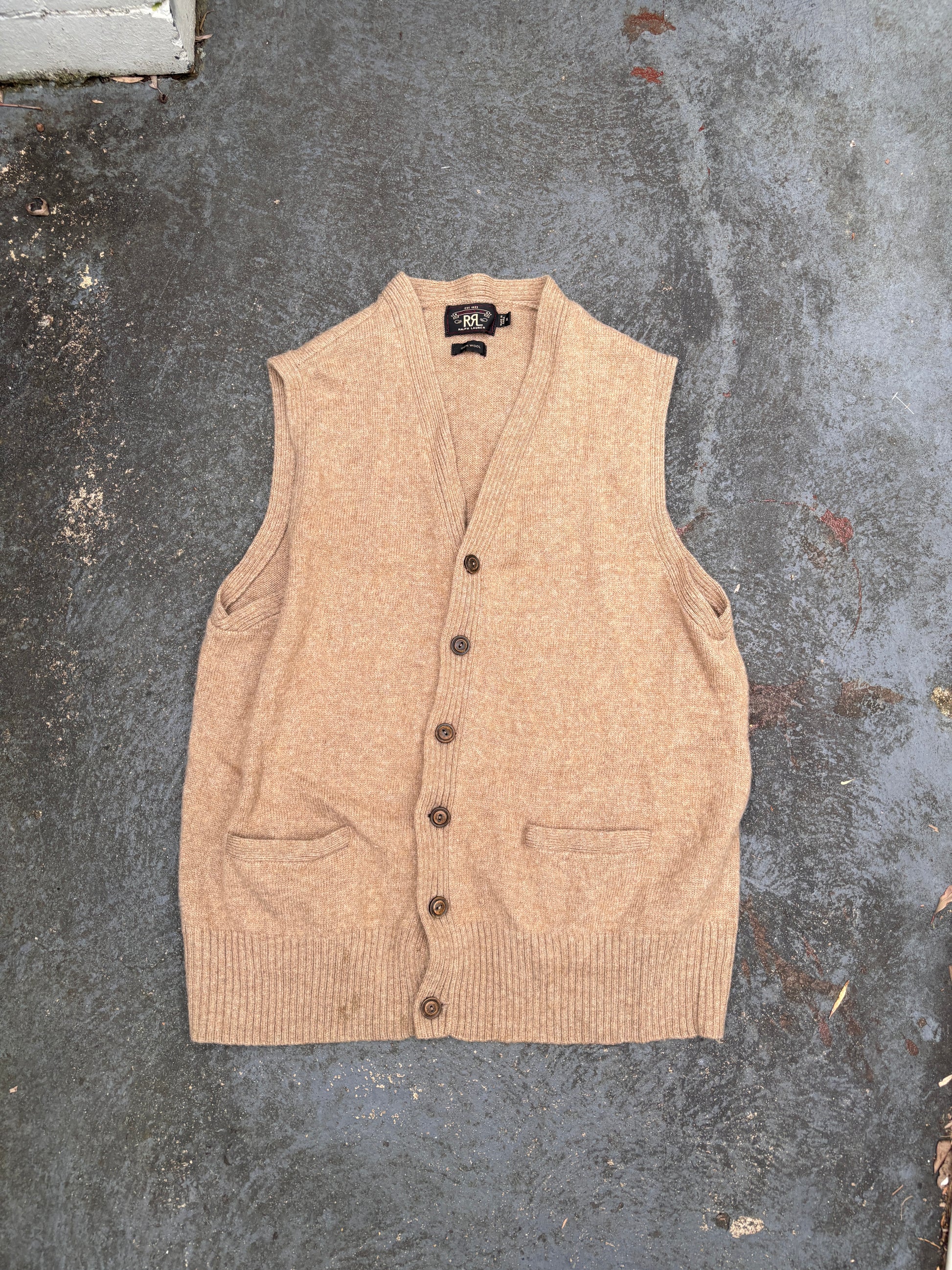 RRL Double RL Ralph Lauren Cardigan Size XL Brown 100% Wool Knit Preppy Country