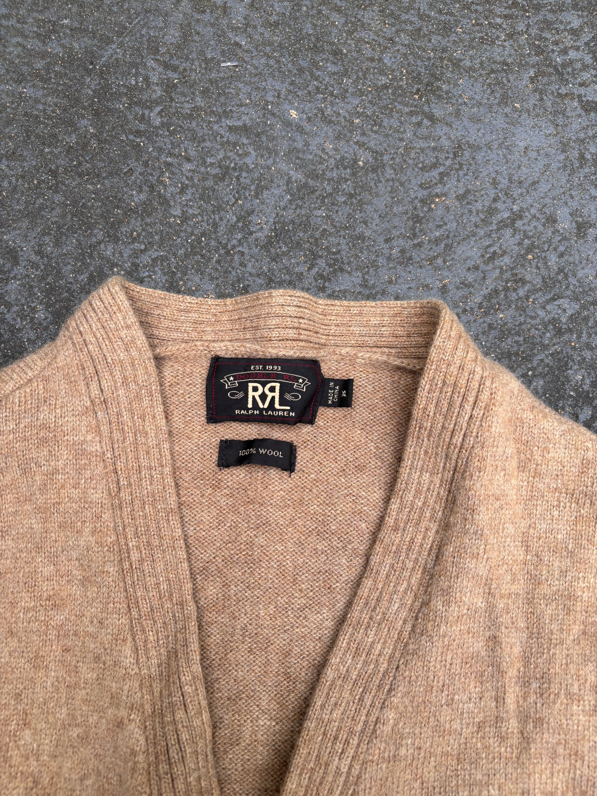 RRL Double RL Ralph Lauren Cardigan Size XL Brown 100% Wool Knit Preppy Country