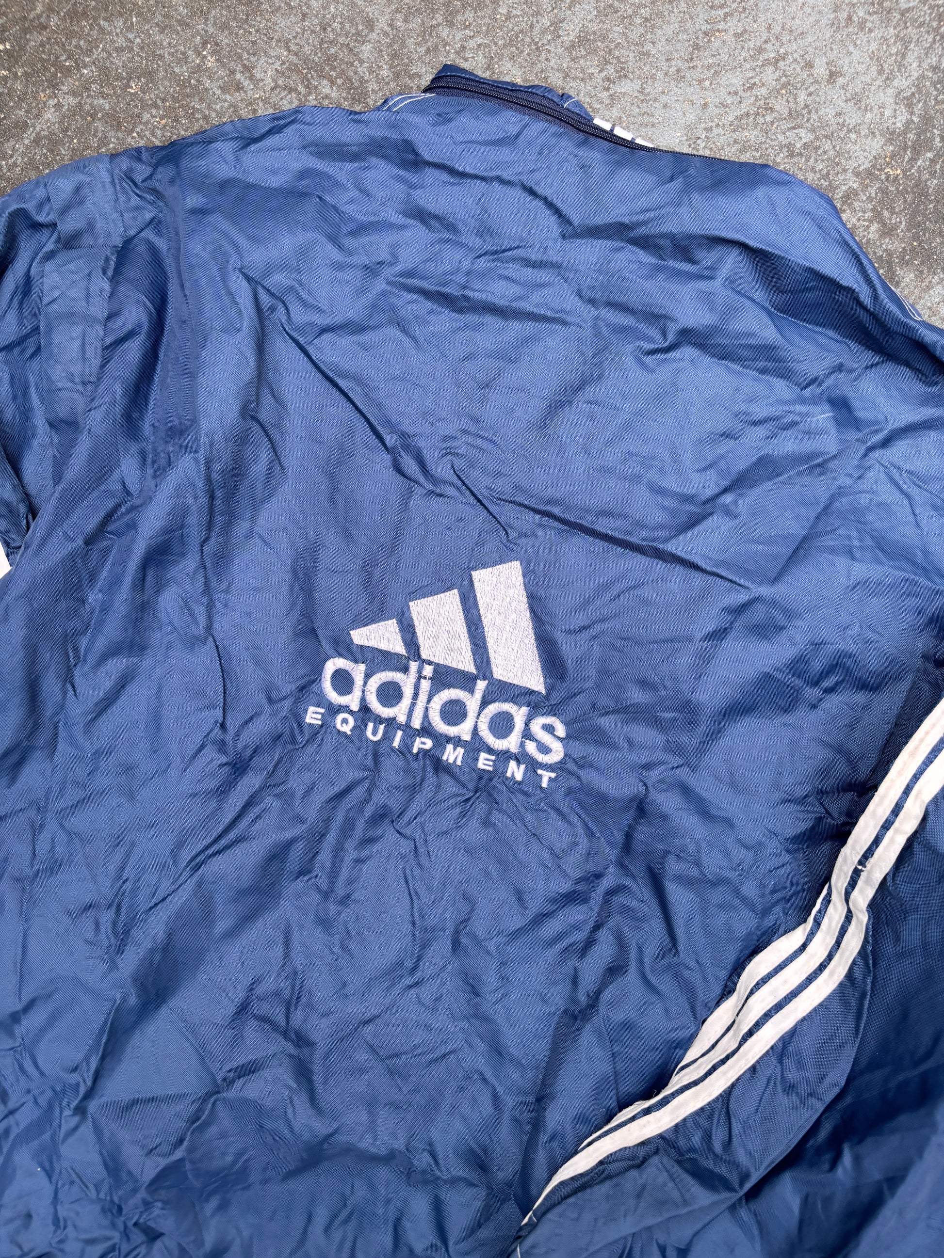 Vintage 90s Adidas Equiptment Jacket Size M Navy White Large Logo Nylon Zip Off Windbreaker