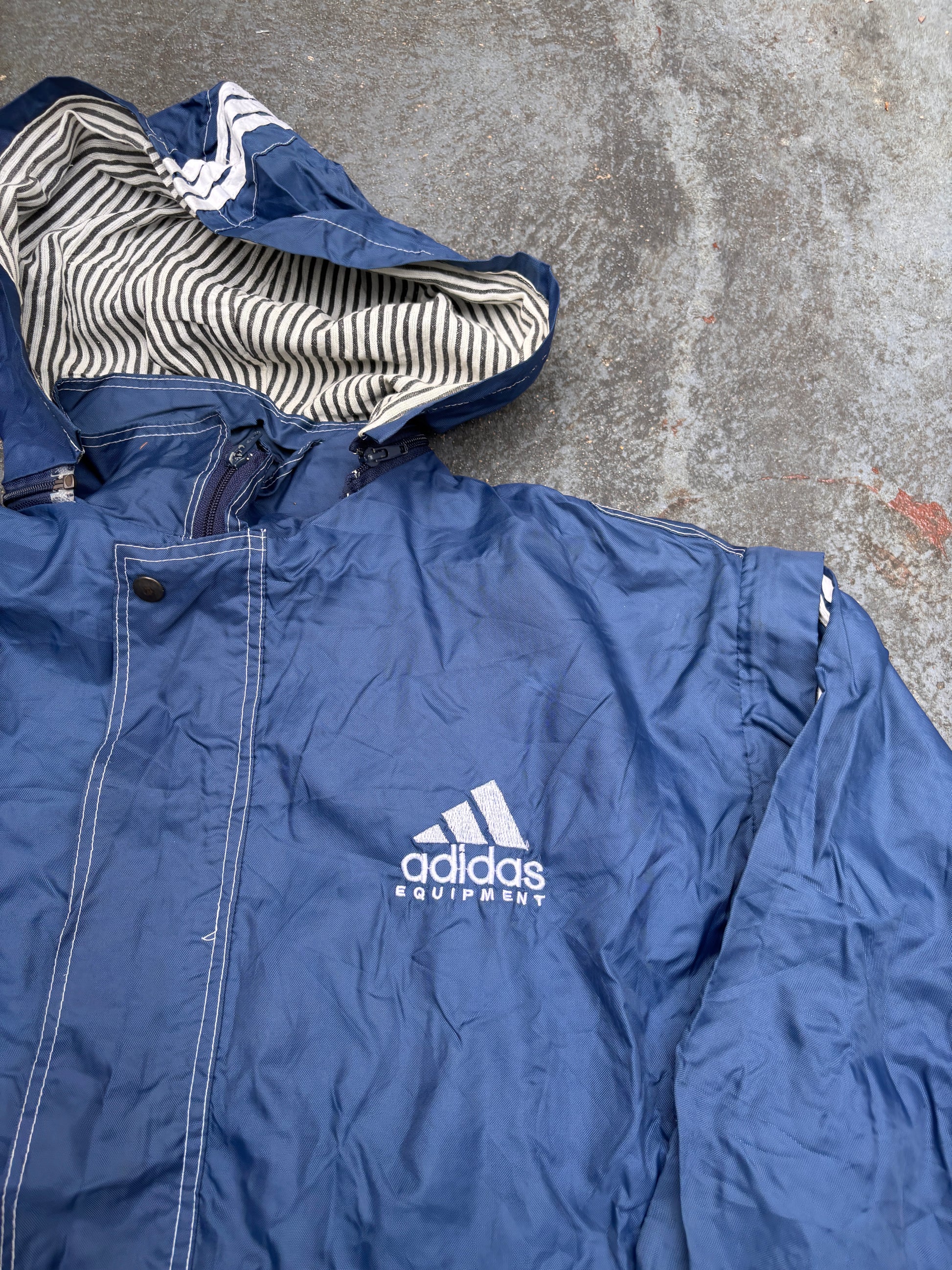 Vintage 90s Adidas Equiptment Jacket Size M Navy White Large Logo Nylon Zip Off Windbreaker