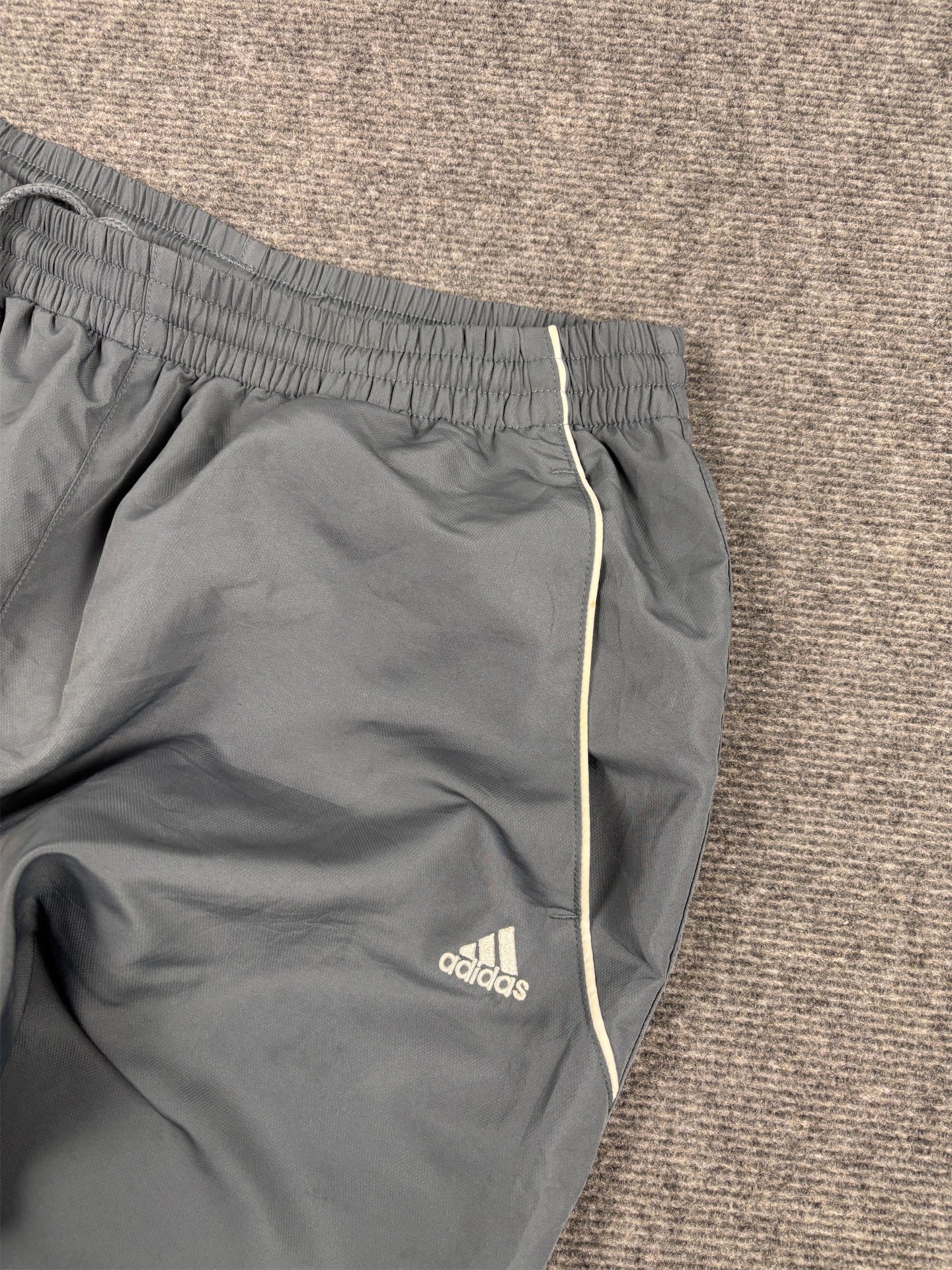 Vintage Y2K Adidas Track Pants Men's L Grey White Piping Bungee Tabs Joggers Wide Leg