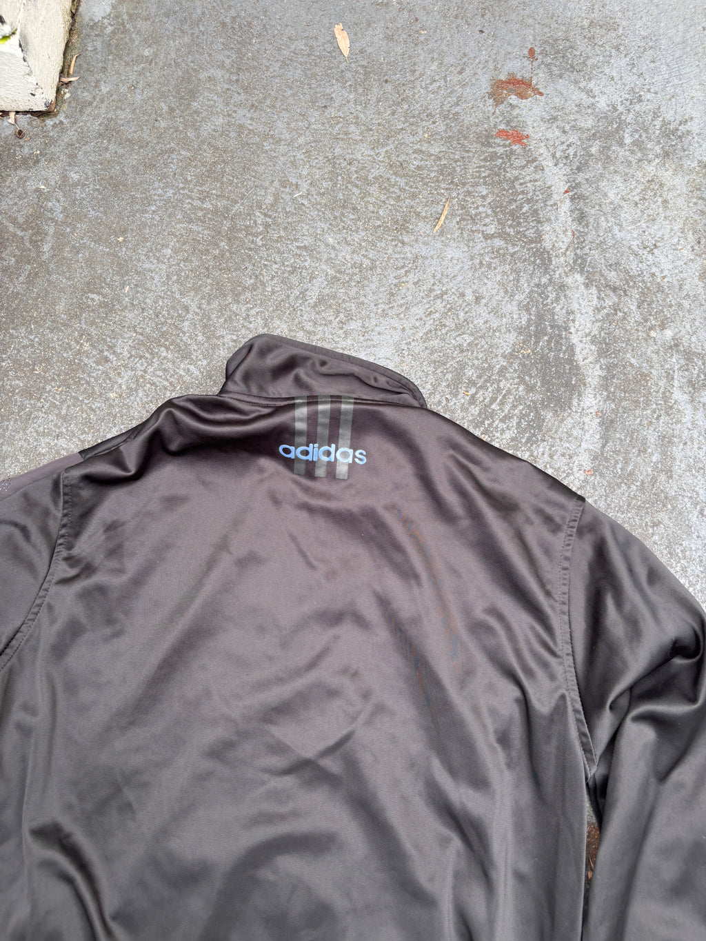 Vintage Y2K Adidas Asia Jacket Size Womens S Black Blue Spell Out Logo Satin Finish