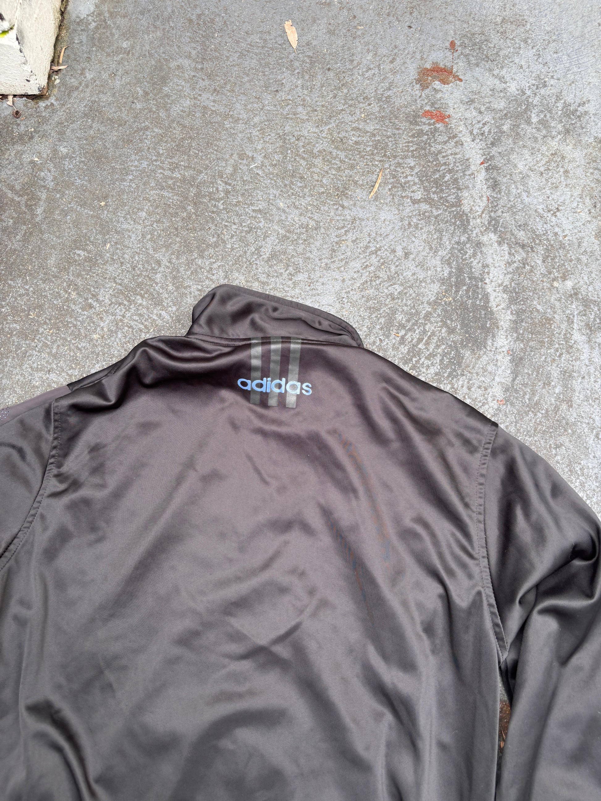 Vintage Y2K Adidas Asia Jacket Size Womens S Black Blue Spell Out Logo Satin Finish