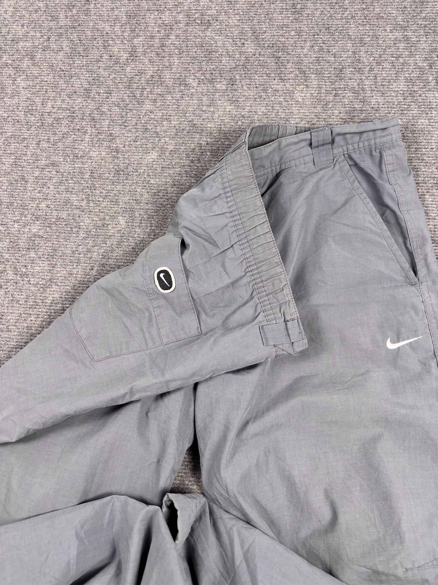 Vintage Y2K Nike Track Pants Women's XL Grey White Swoosh Hiking Style Trousers Straight Leg