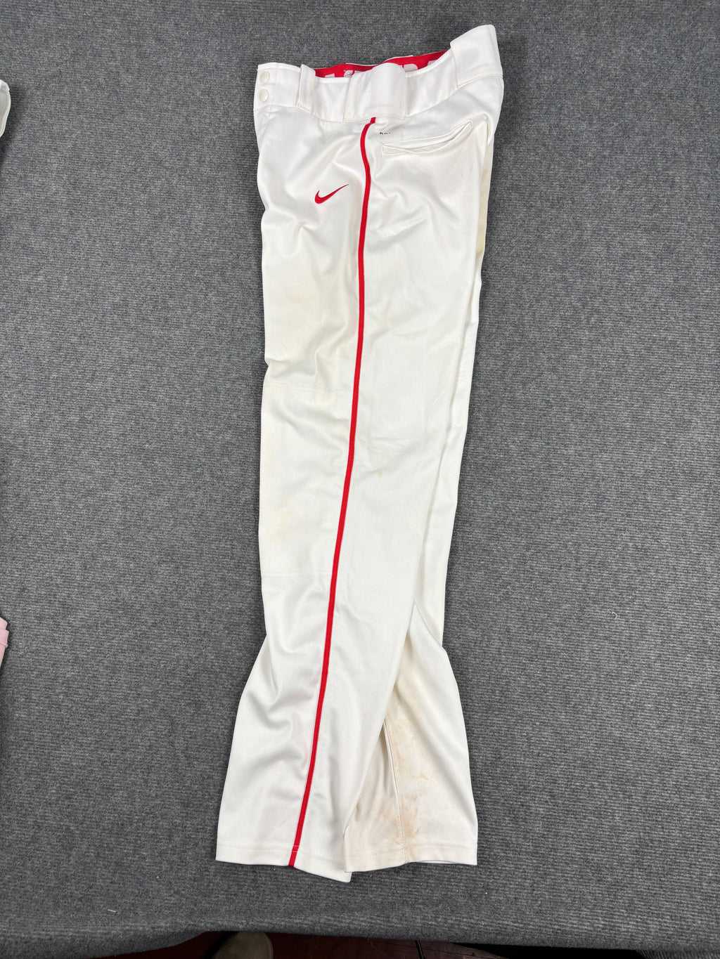 Nike Baseball Pants Size S White Red Detail Straight Leg Button Zip