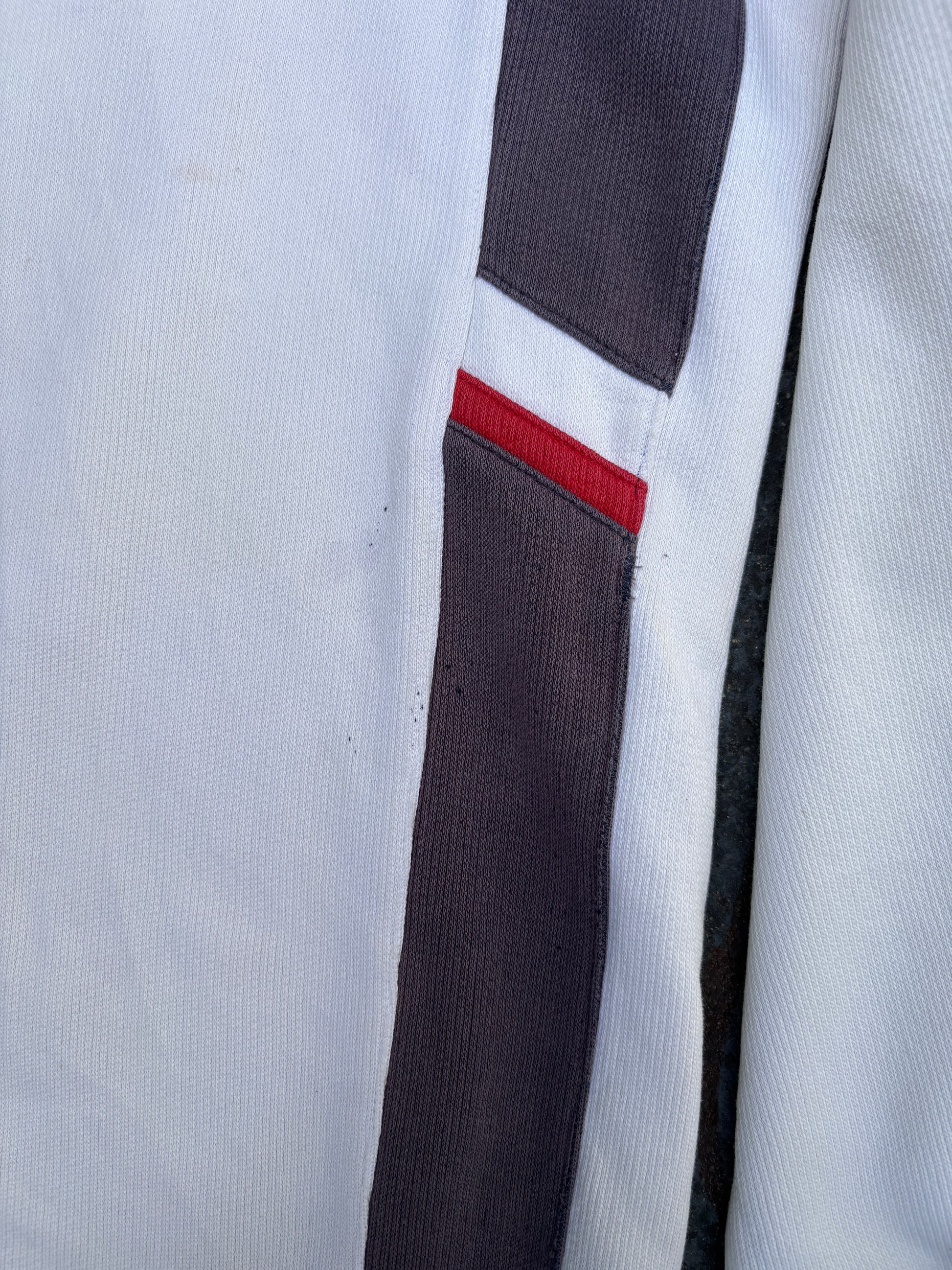 Vintage Y2K Nike Jumper Size L White Red Badge Grey Detail 1/4 Zip Textured Cotton