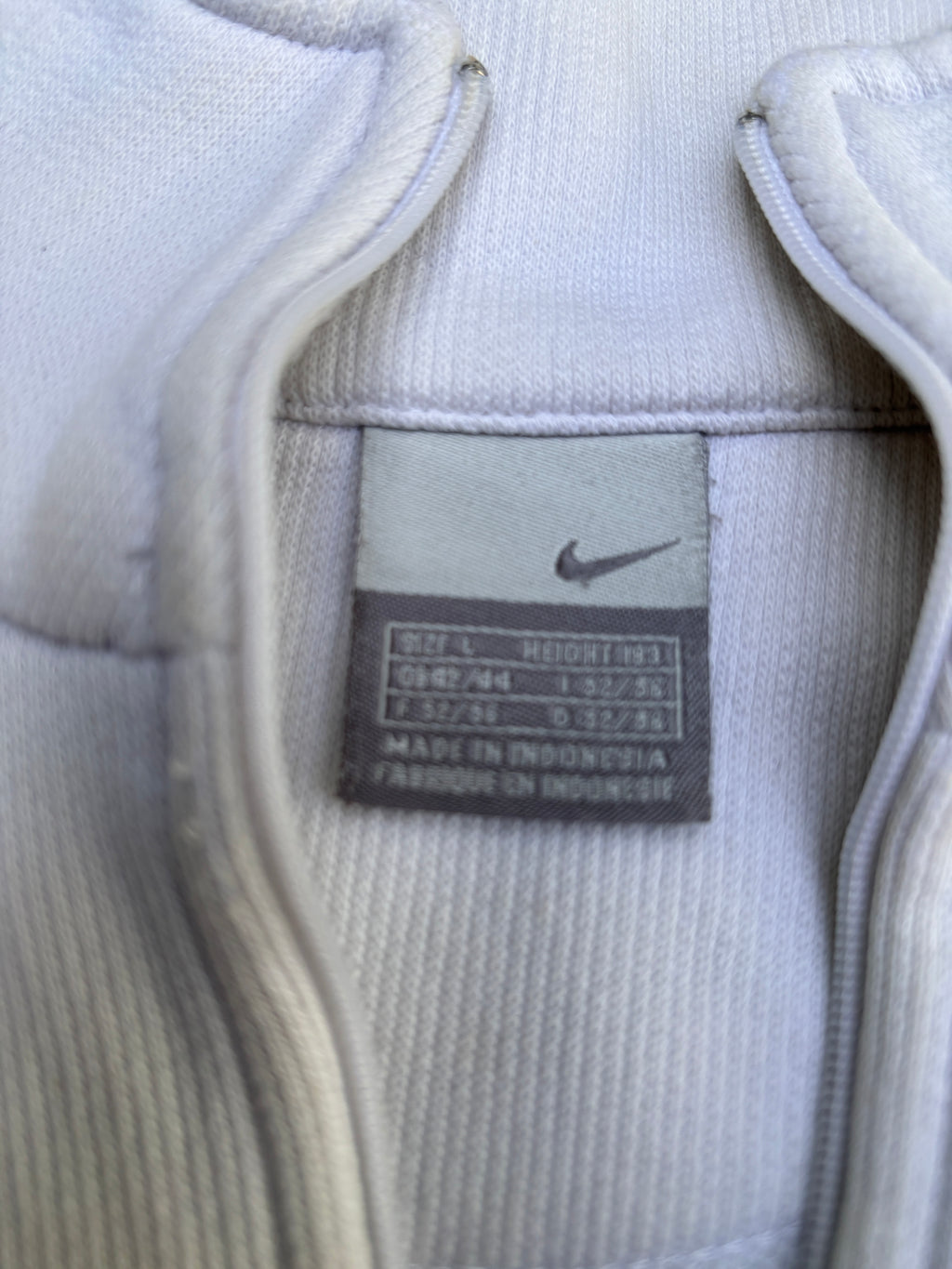 Vintage Y2K Nike Jumper Size L White Red Badge Grey Detail 1/4 Zip Textured Cotton