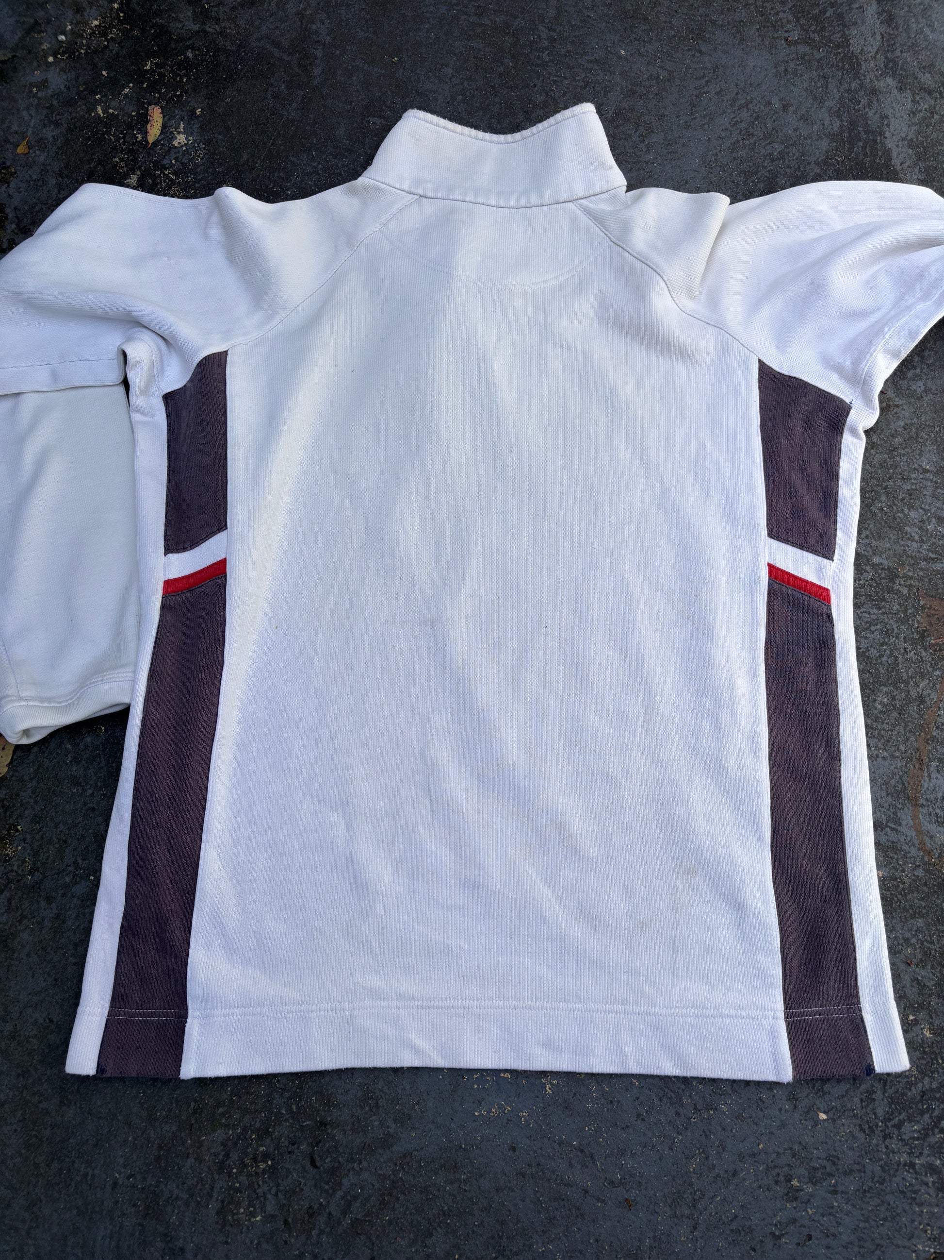 Vintage Y2K Nike Jumper Size L White Red Badge Grey Detail 1/4 Zip Textured Cotton