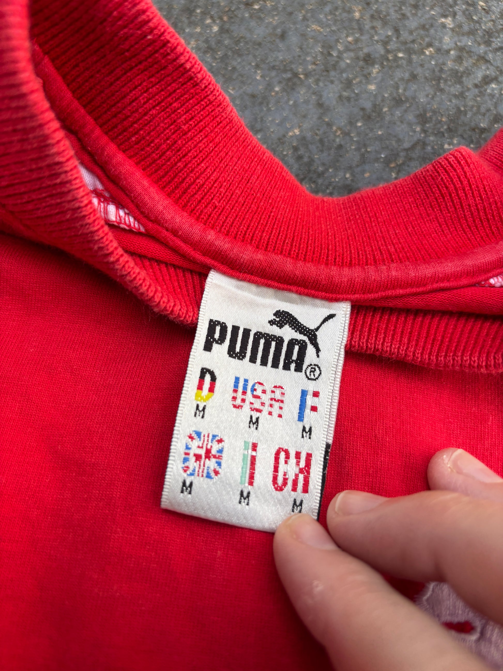Vintage 90s Puma Jumper Size M Red White Olympiacos Football Team Long Sleeve