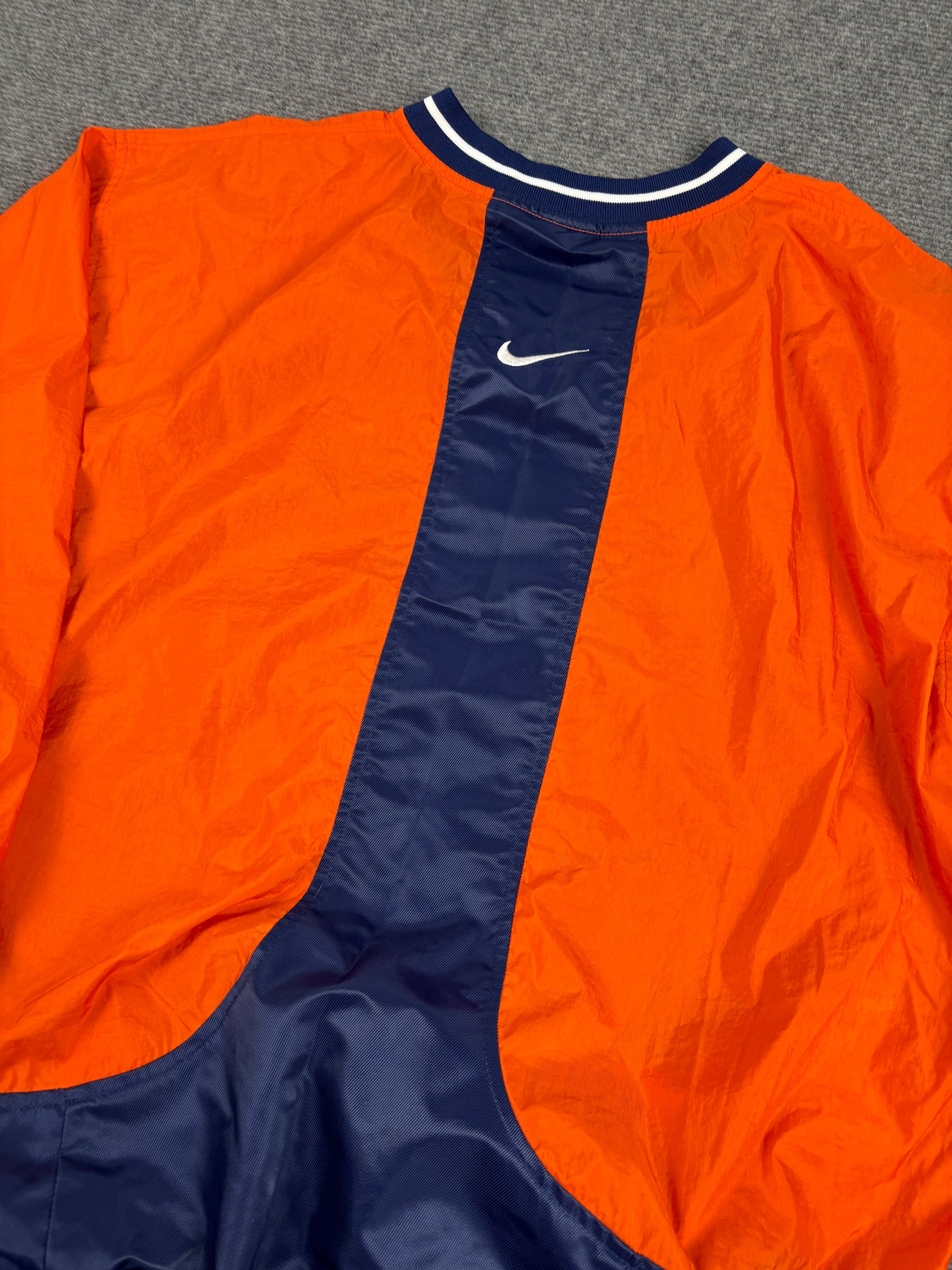 Vintage 90s Nike Jacket Men's XL Orange Navy Swoosh Cuffed Nylon Windbreaker