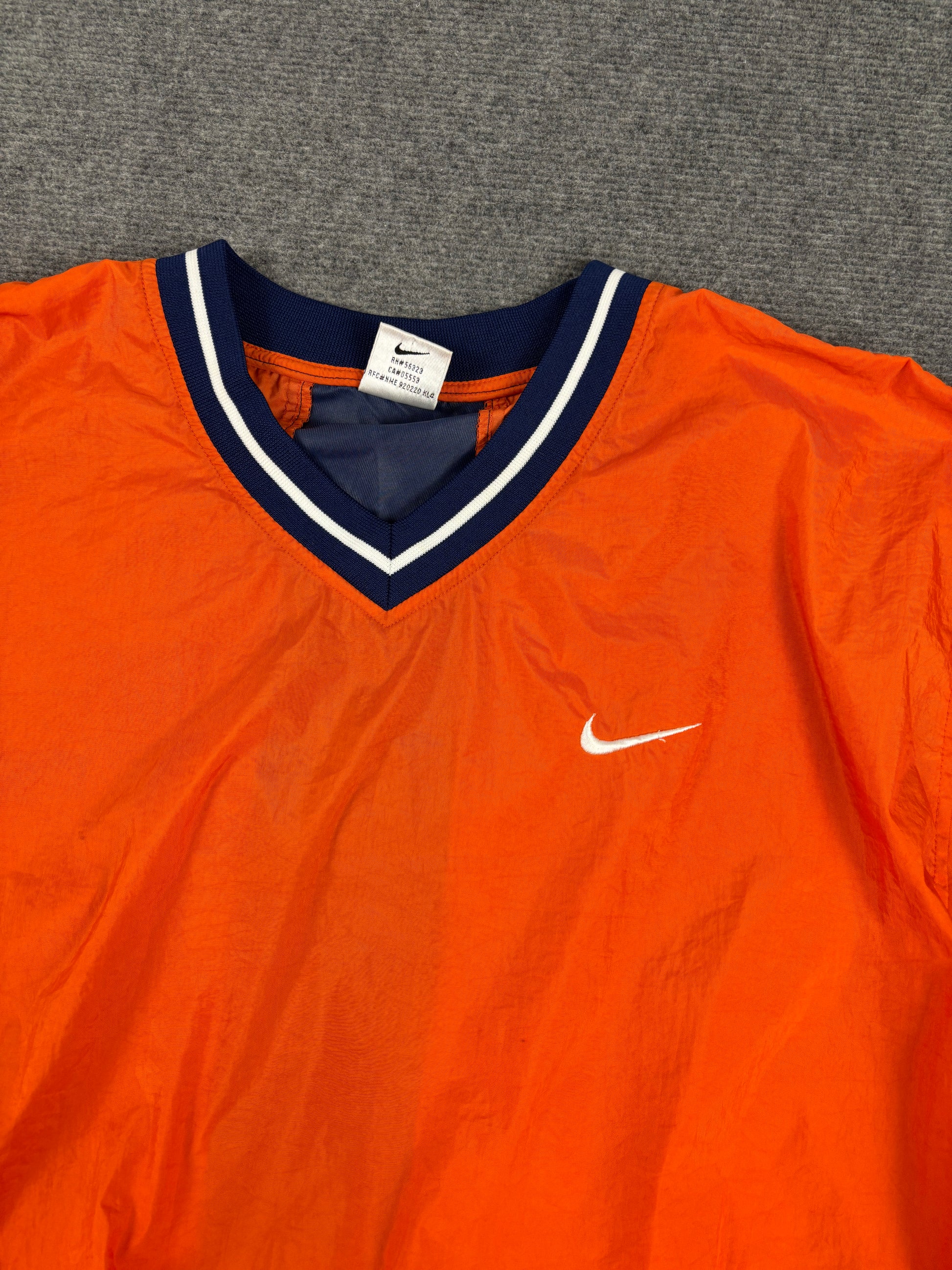 Vintage 90s Nike Jacket Men's XL Orange Navy Swoosh Cuffed Nylon Windbreaker