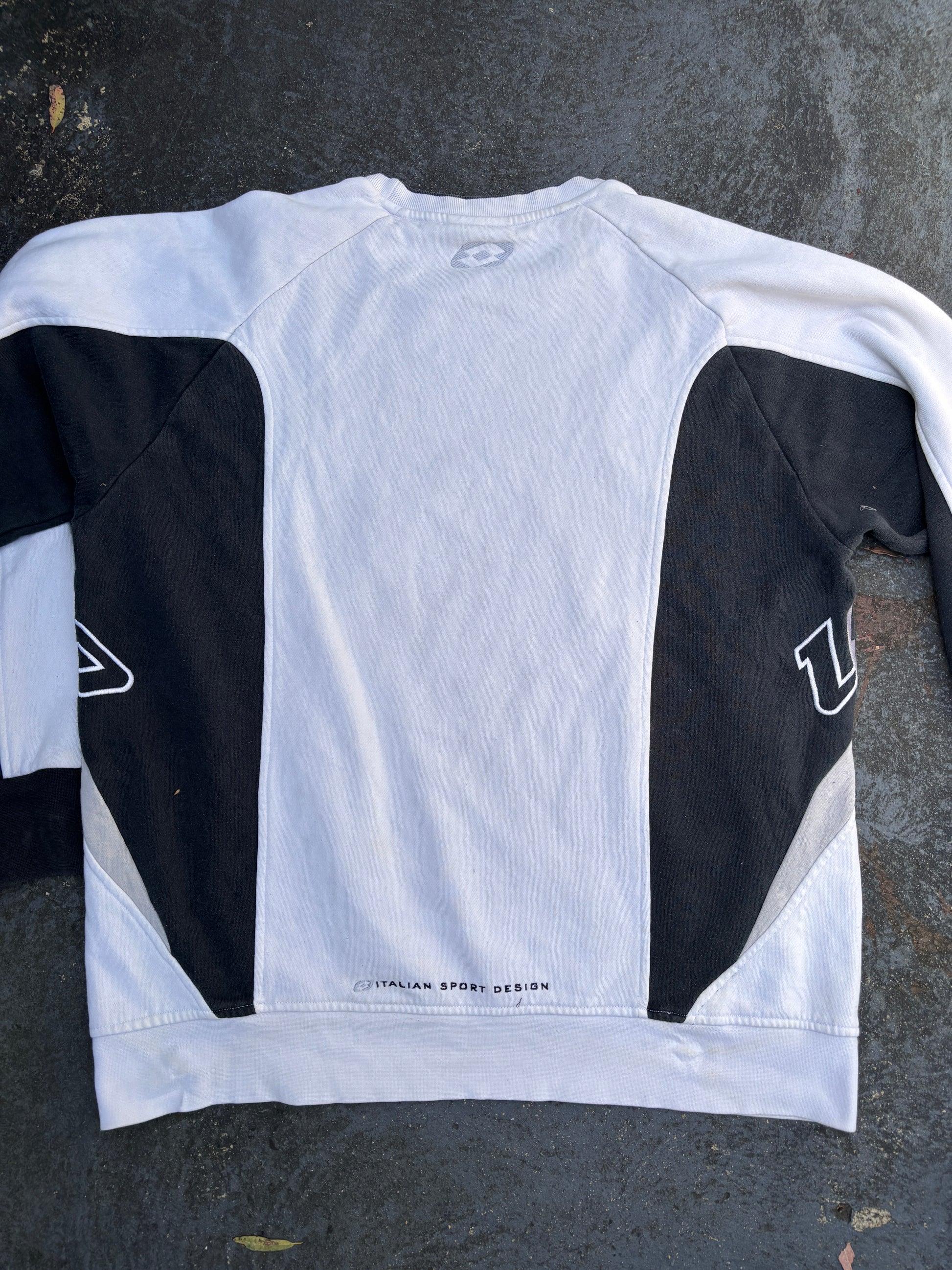 Vintage 90s Lotto Jumper Size XL White Black Spell Out Embroidered Logo Sweatshirt