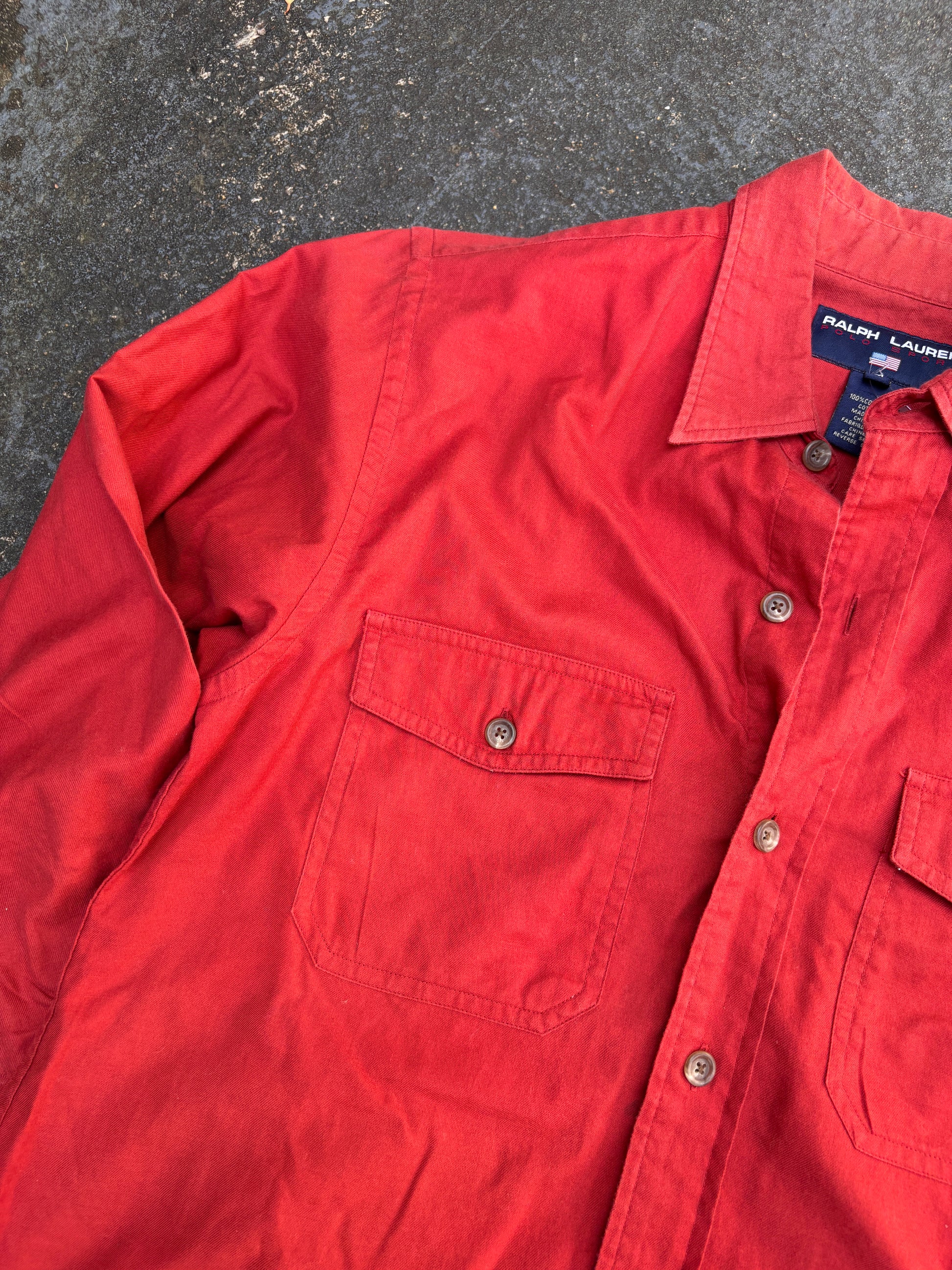 Vintage 90s Ralph Lauren Polo Sport Shirt Women’s Size M Red Button Up Front Pockets