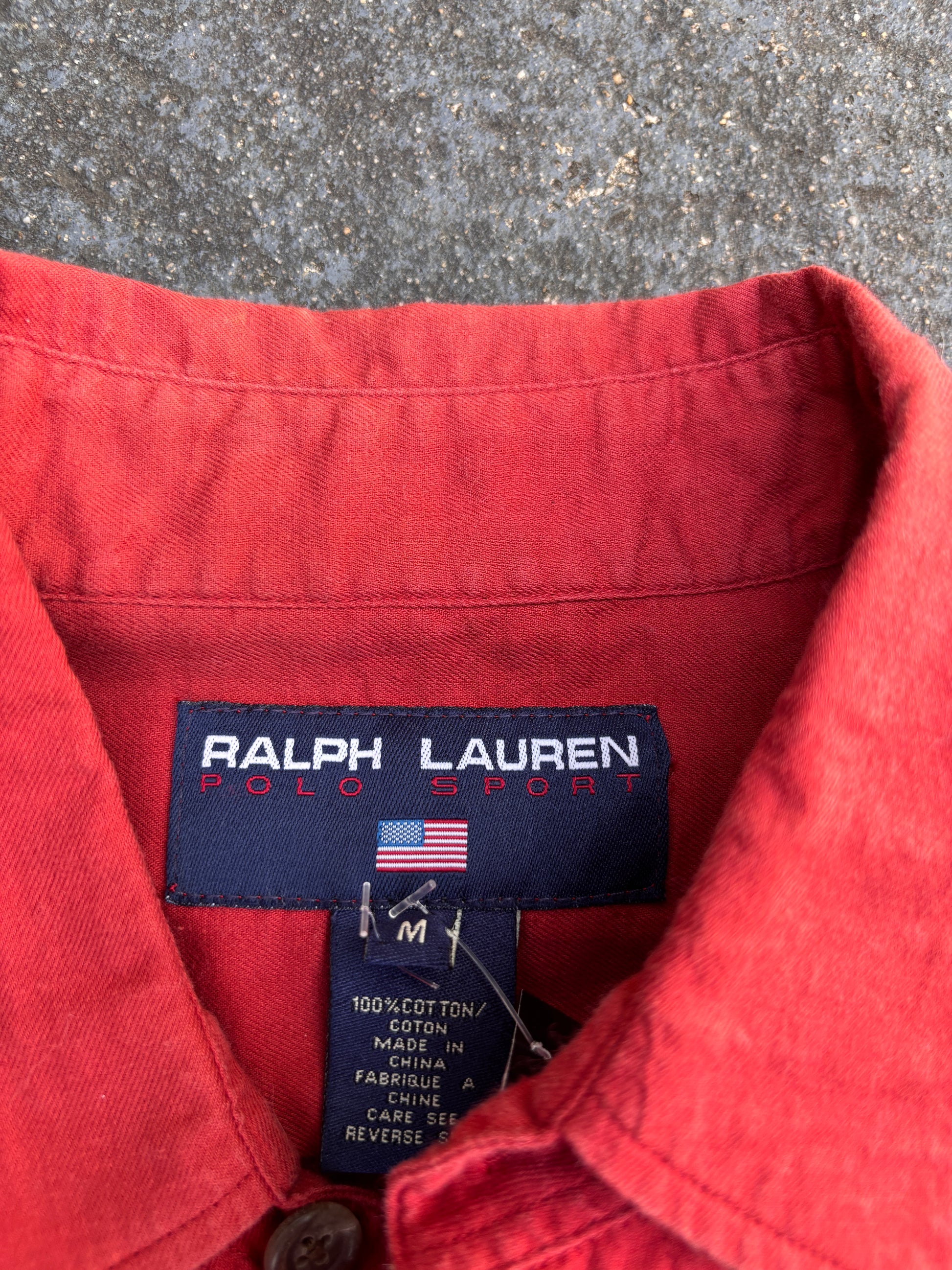 Vintage 90s Ralph Lauren Polo Sport Shirt Women’s Size M Red Button Up Front Pockets