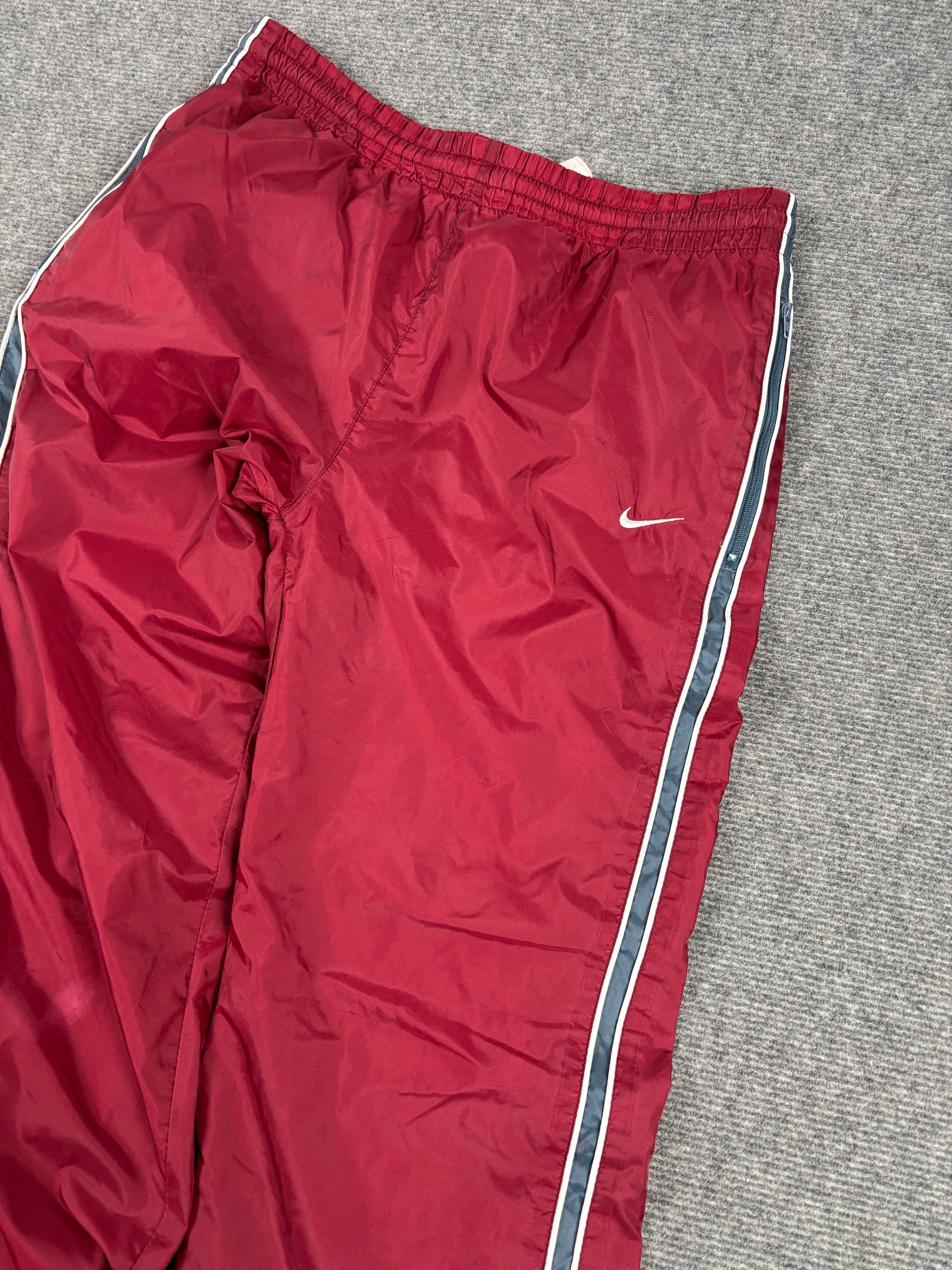 Vintage Y2K Nike Track Pants Size S Burgundy Navy Detail Classic Nylon Windbreaker